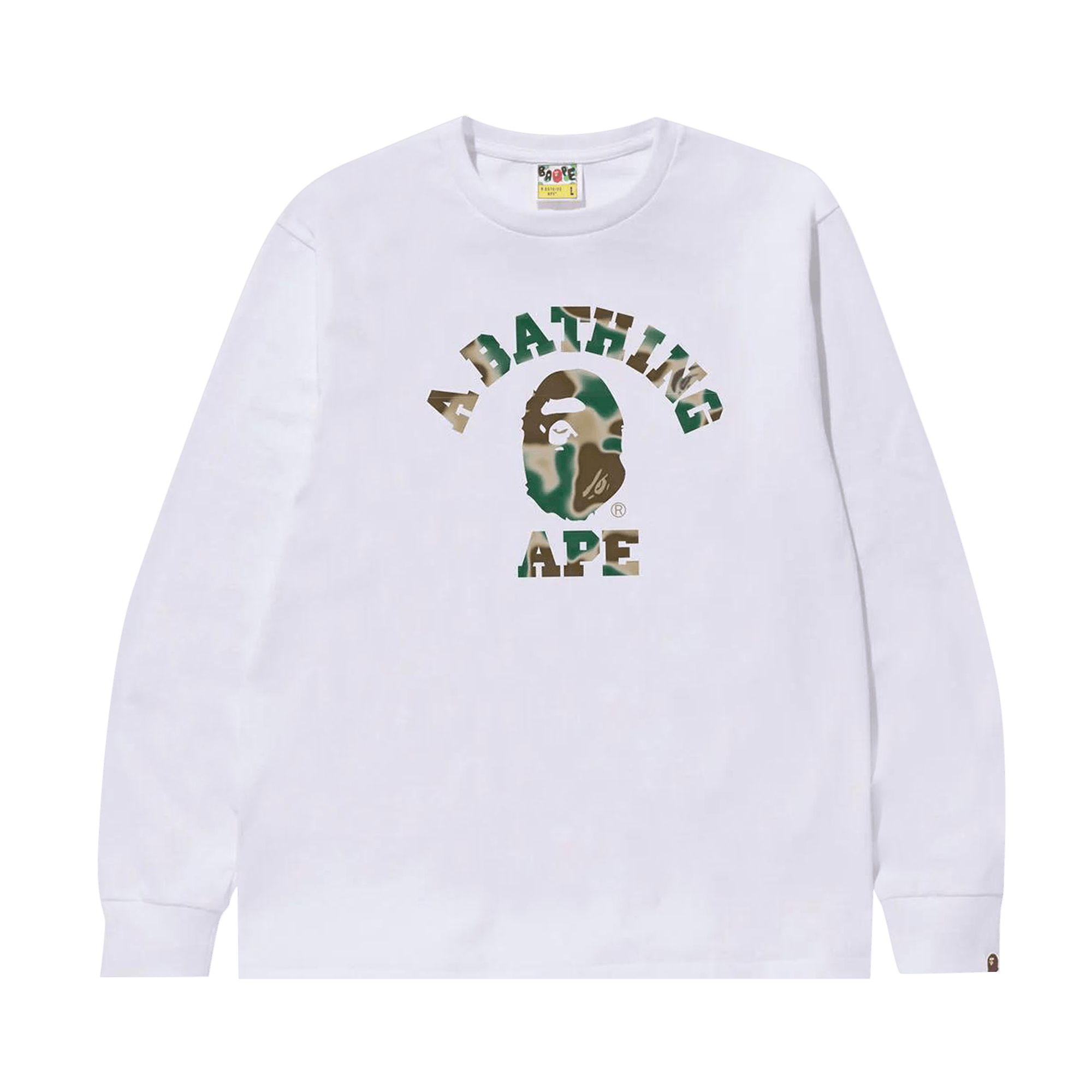 BAPE Liquid Camo College Long-Sleeve Tee 'White'