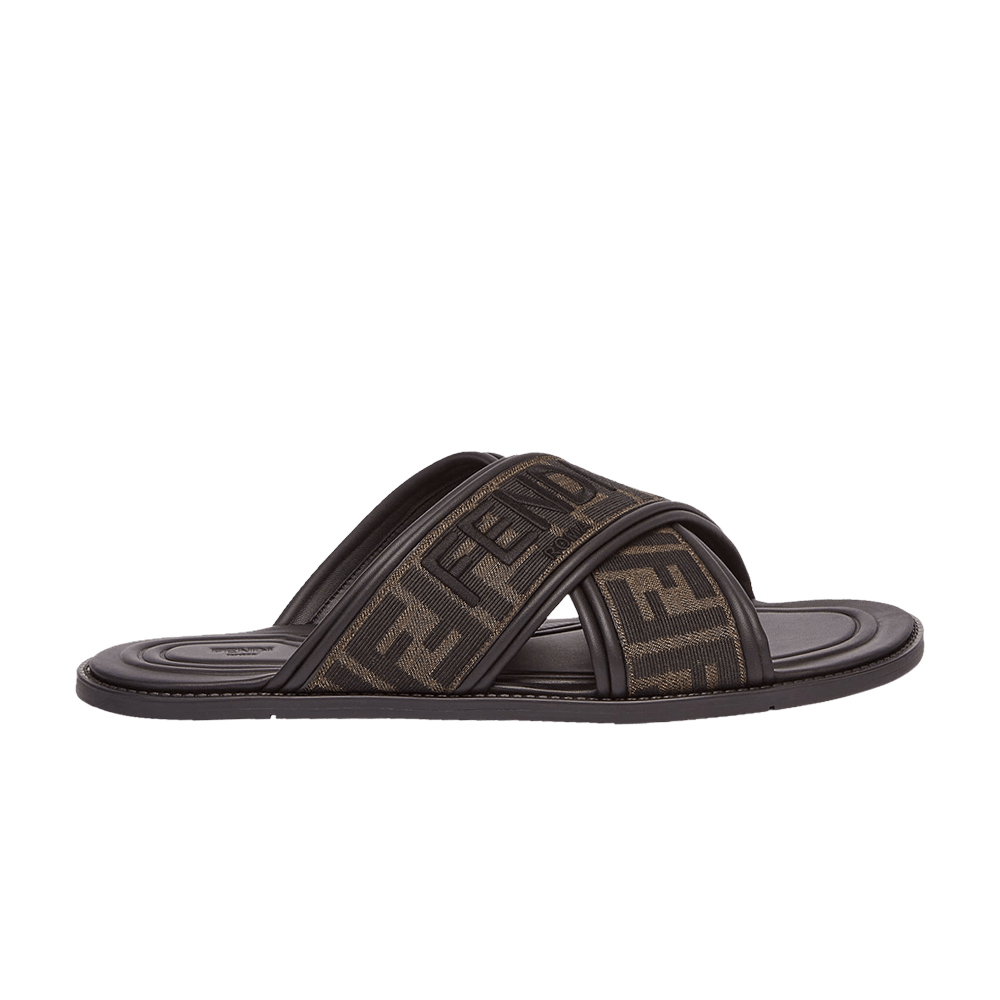 Fendi FF Motif Fabric Slide 'Embroidered Logo - Tobacco'