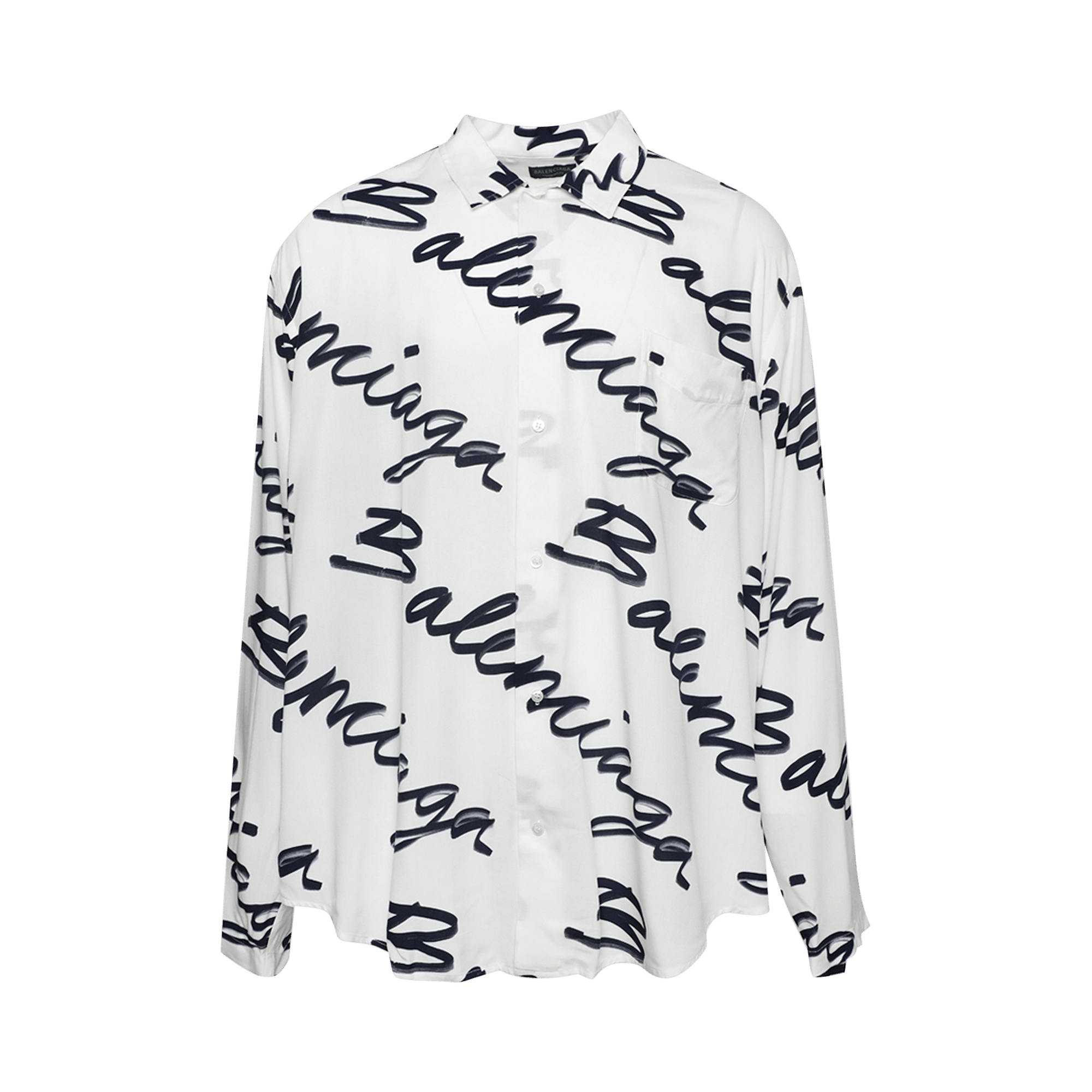 Balenciaga Logo Long-Sleeve Shirt 'White/Navy'