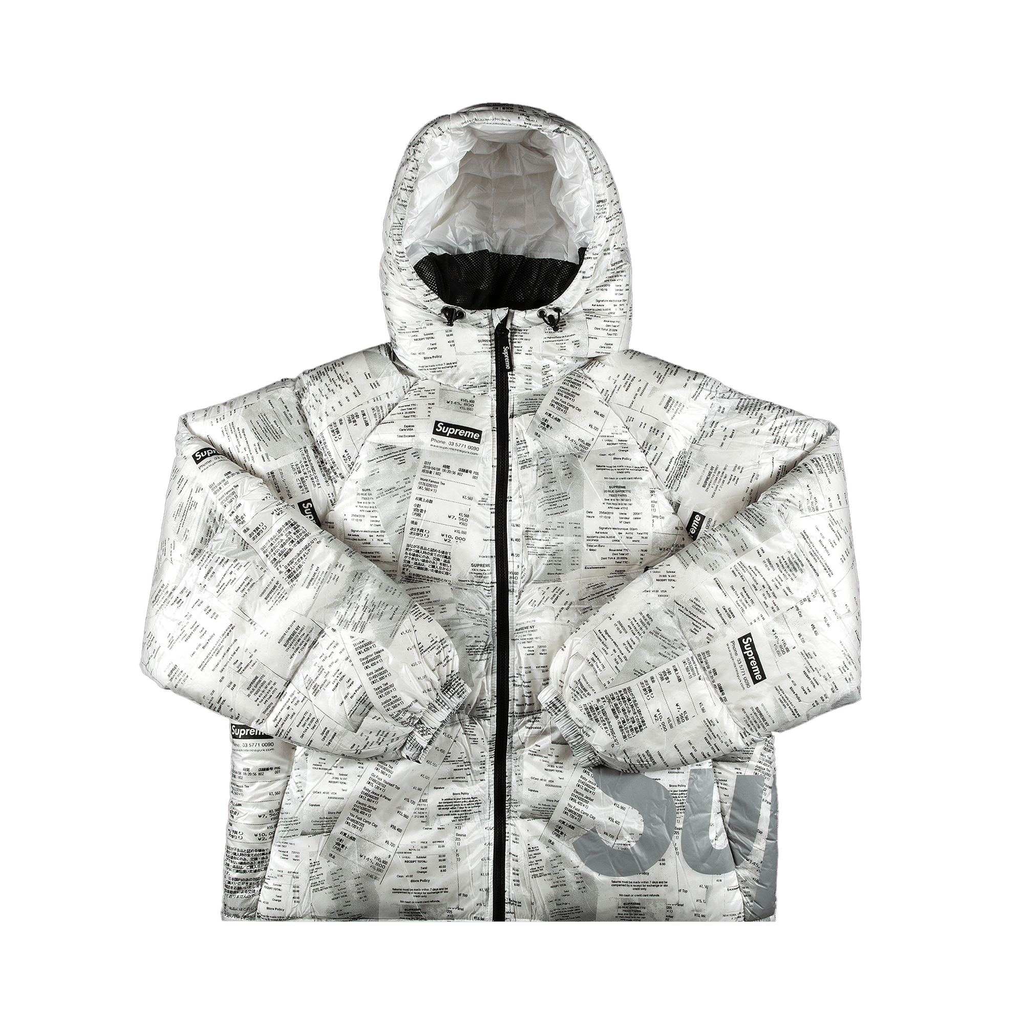 Supreme Hooded Down Jacket 'Receipts'