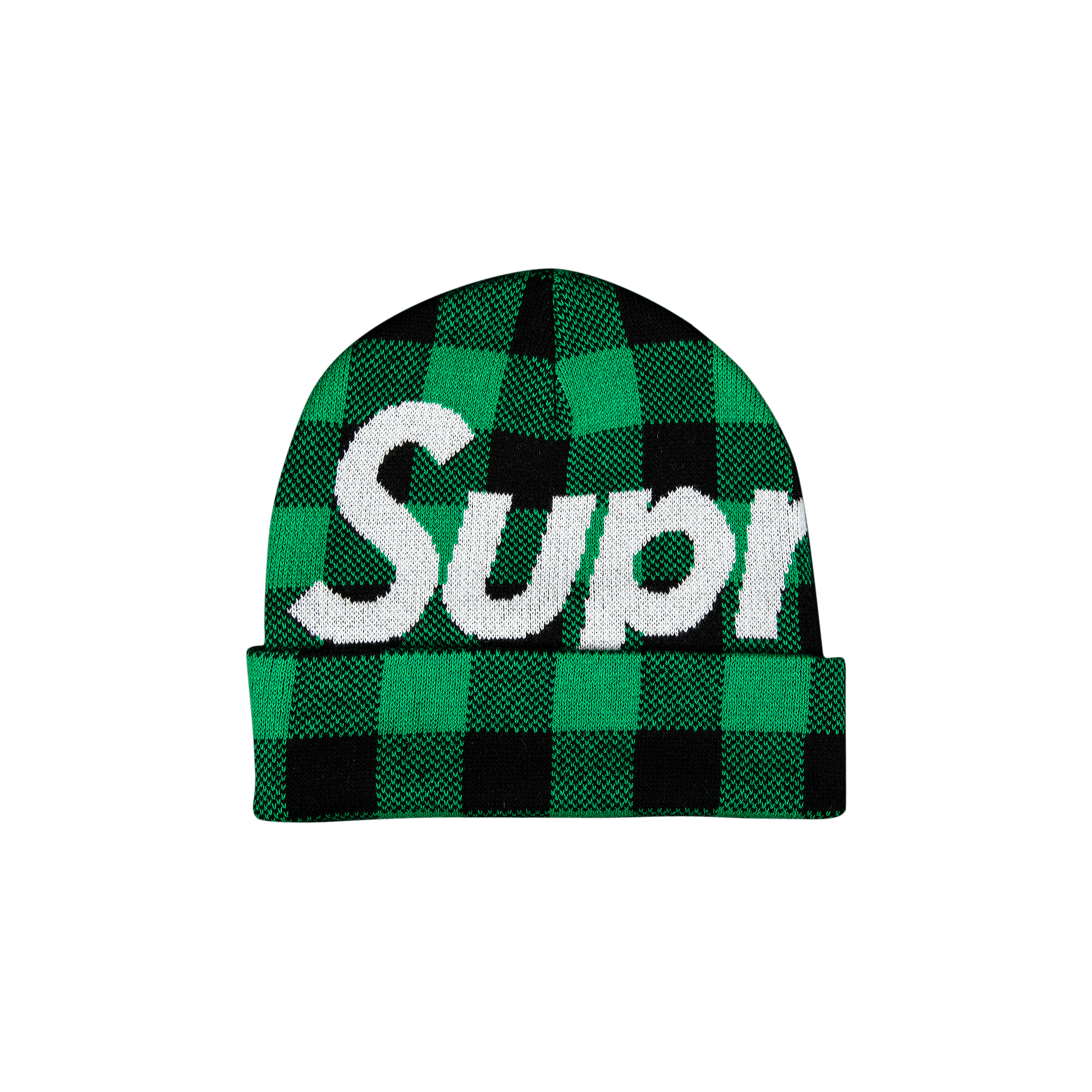 Supreme Big Logo Beanie 'Green Plaid'