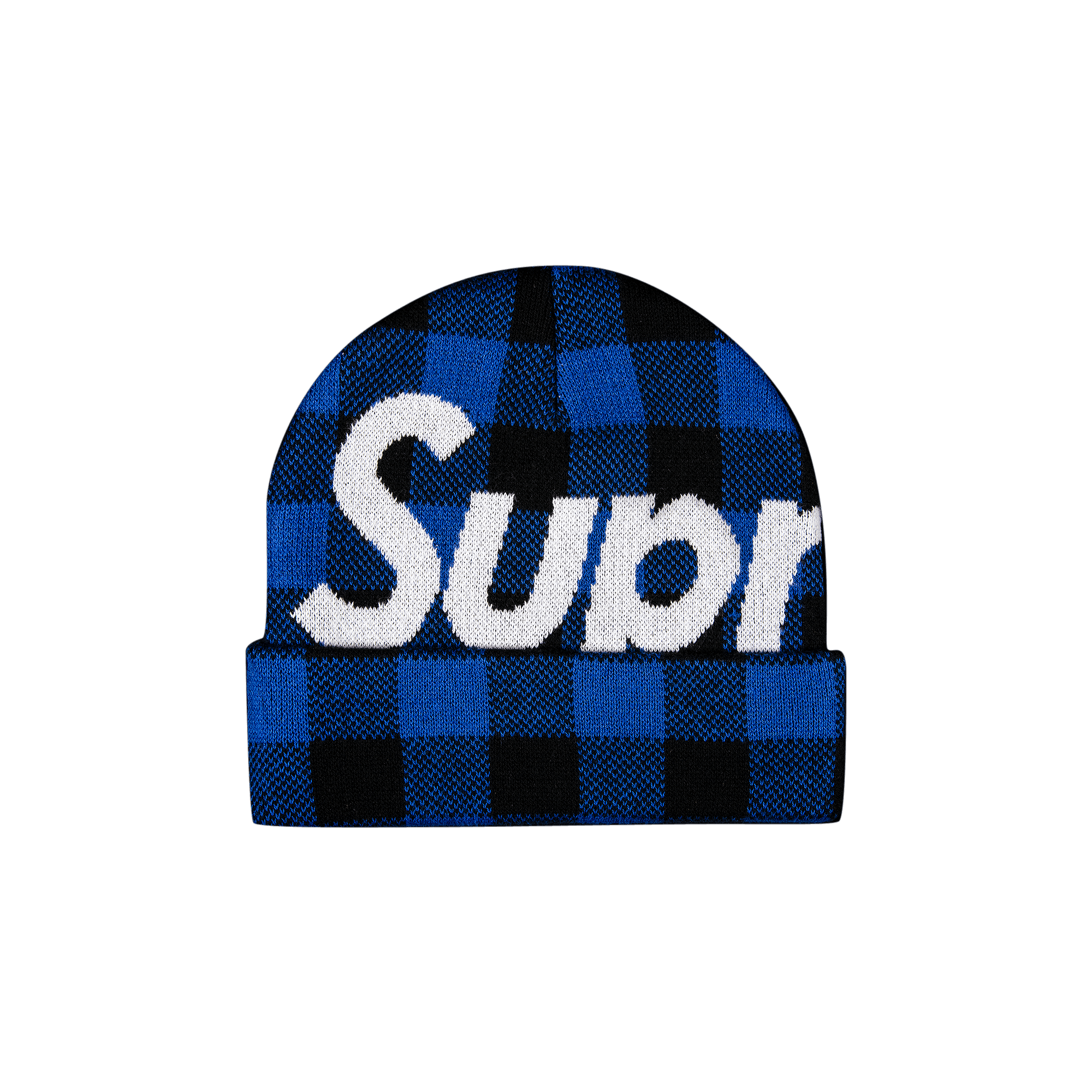 Supreme Big Logo Beanie 'Blue Plaid'