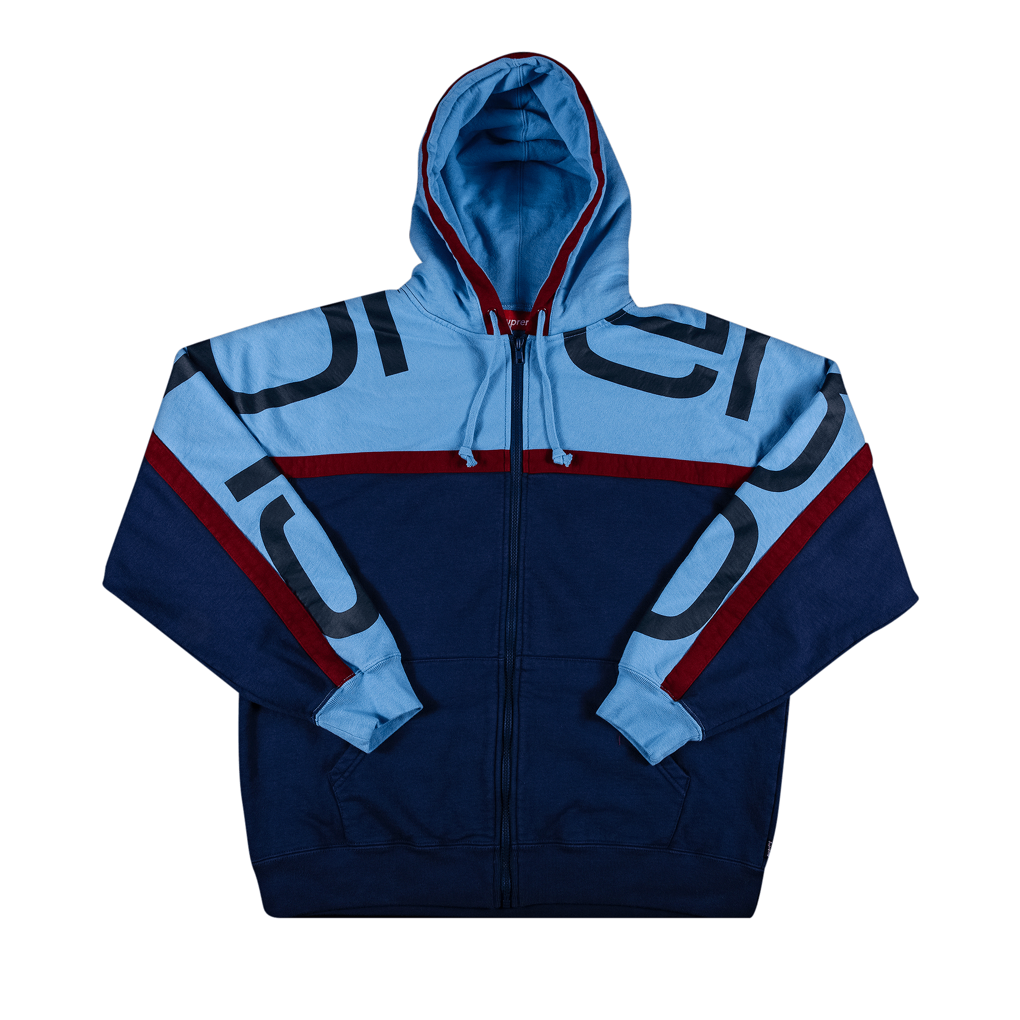 Supreme Big Logo Paneled Zip Up Hooded Sweatshirt 'Navy'