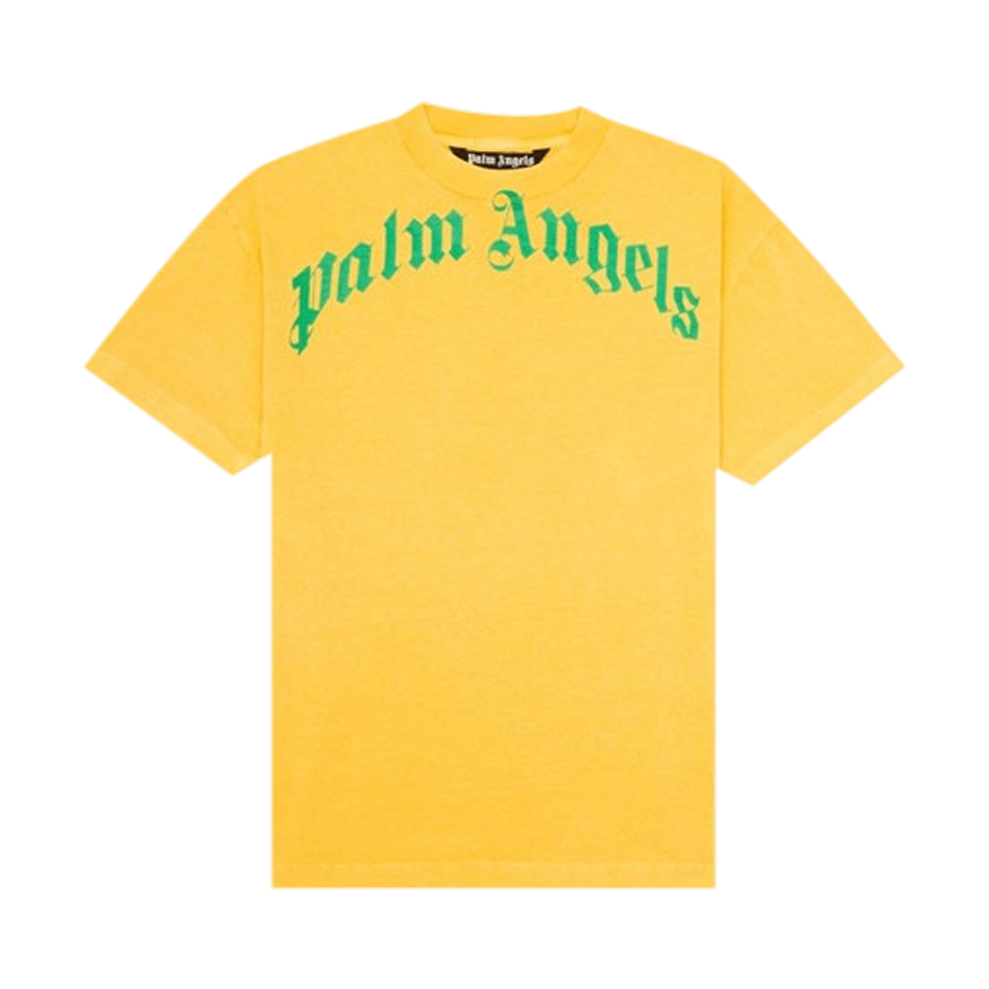 Palm Angels Vintage Wash Curved Logo Tee 'Yellow/Green'