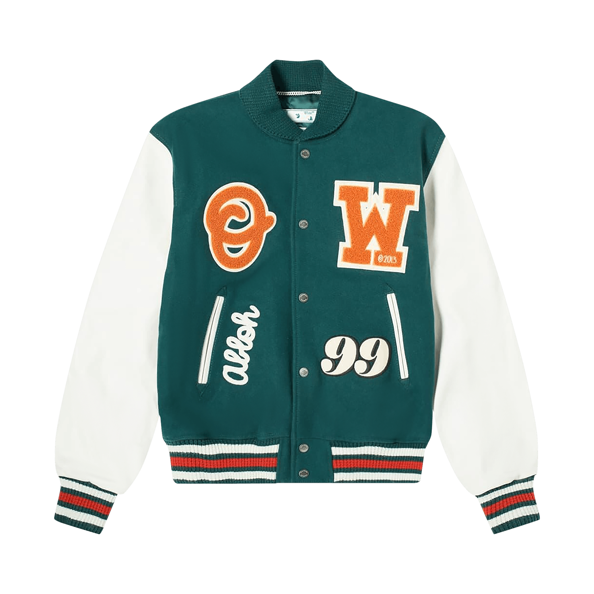 Off-White Barrel Leather Varsity Jacket 'Green/Orange'
