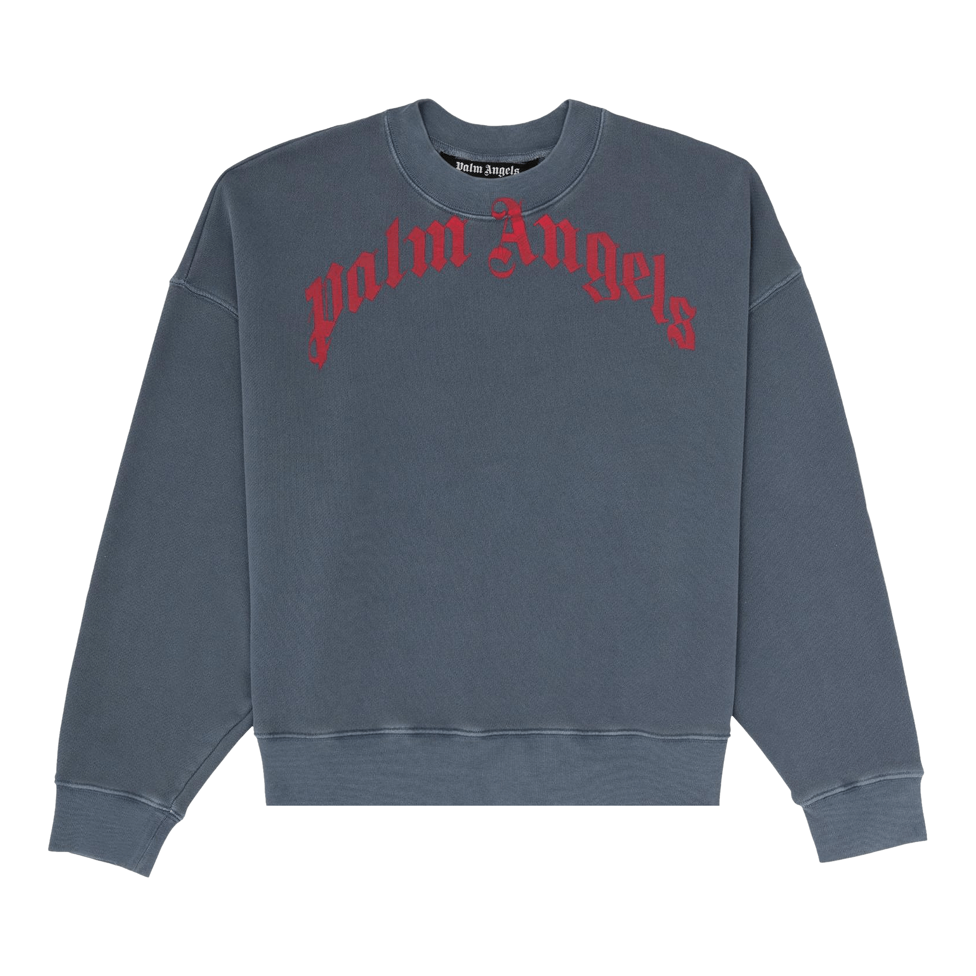 Palm Angels Vintage Wash Curved Logo Crew 'Navy'