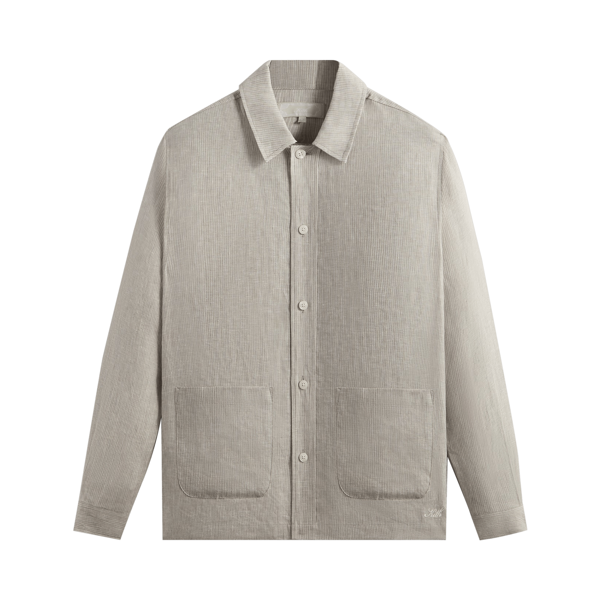 Kith Pinstripe Linen Long-Sleeve Boxy Collared Overshirt 'Light Heather Grey'