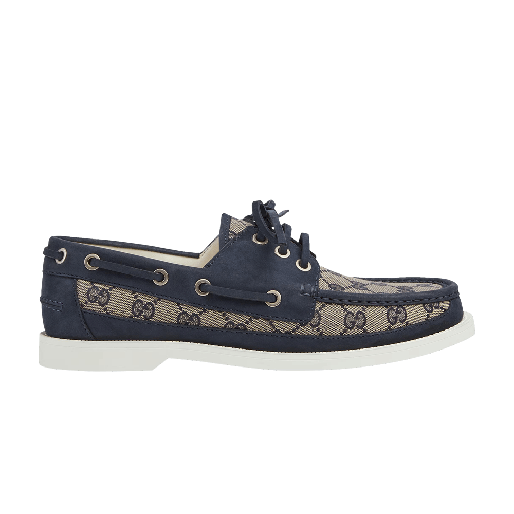 Gucci Lace Up Loafer 'GG Canvas - Beige Blue'