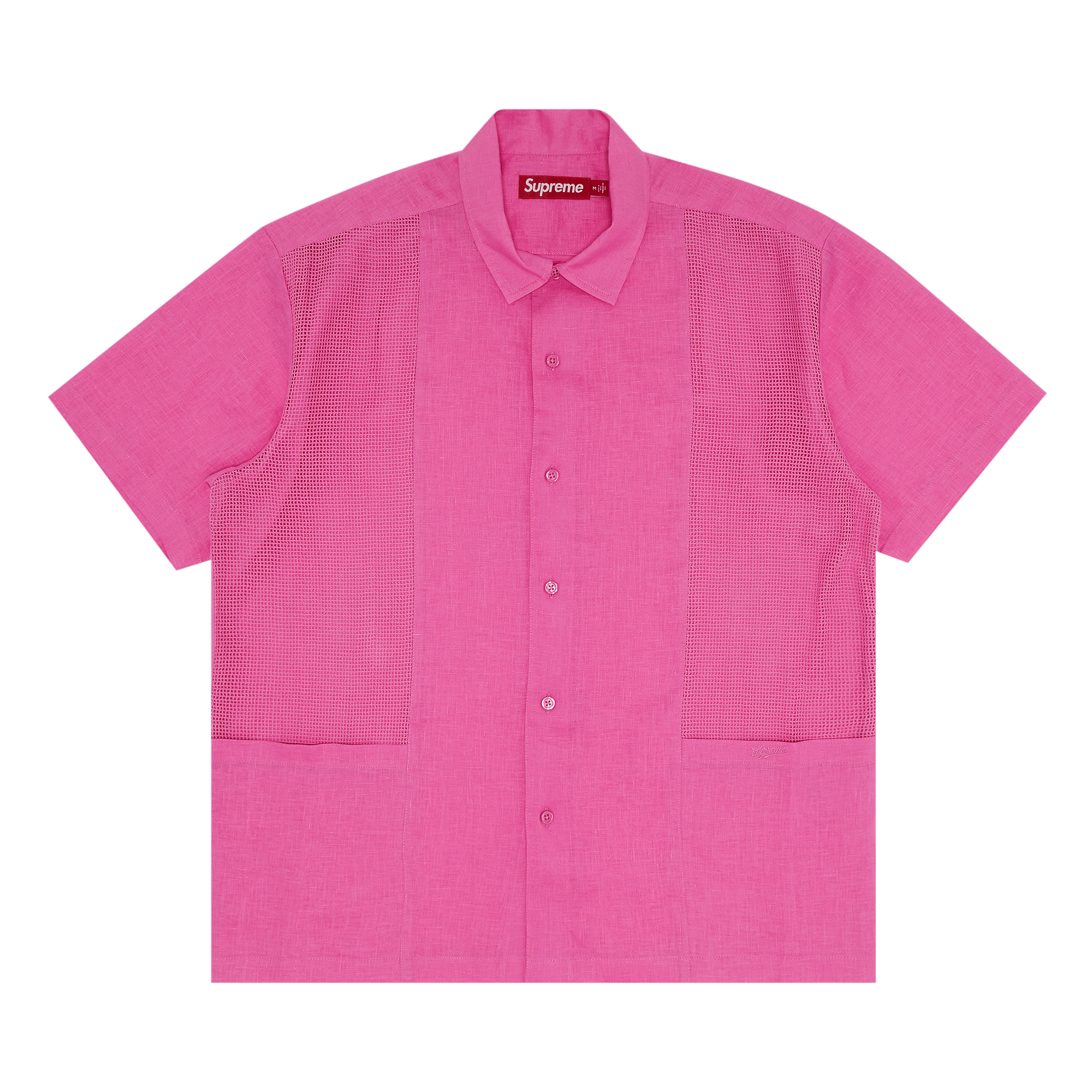Supreme Mesh Panel Linen Short-Sleeve Shirt 'Pink'