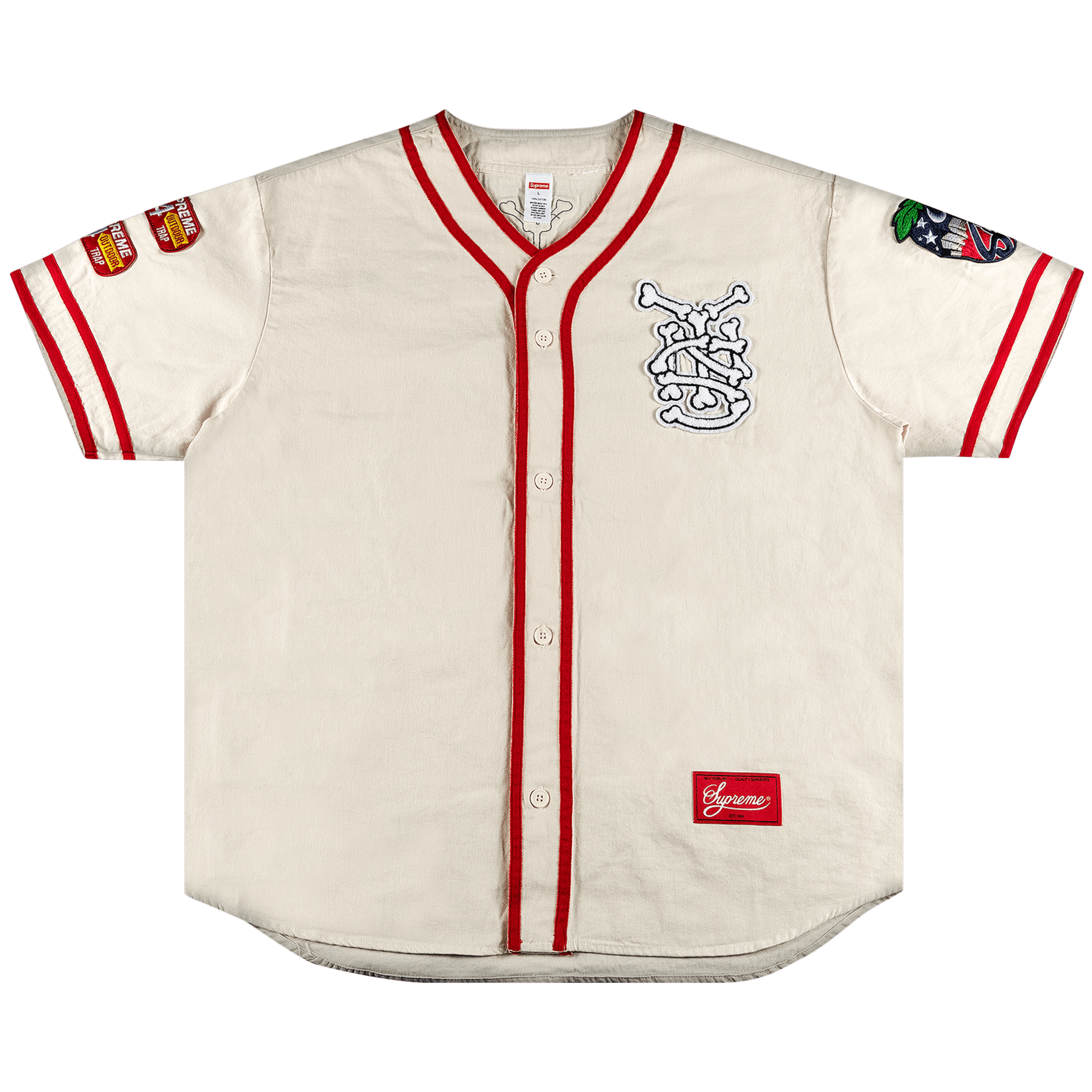 Supreme Patches Denim Baseball Jersey 'Natural'