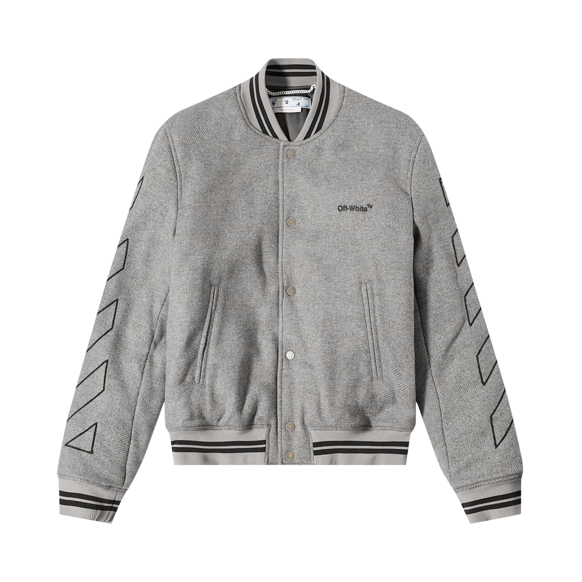 Off-White Diagonal Outline Wool Varsity Jacket 'Grey Melange'