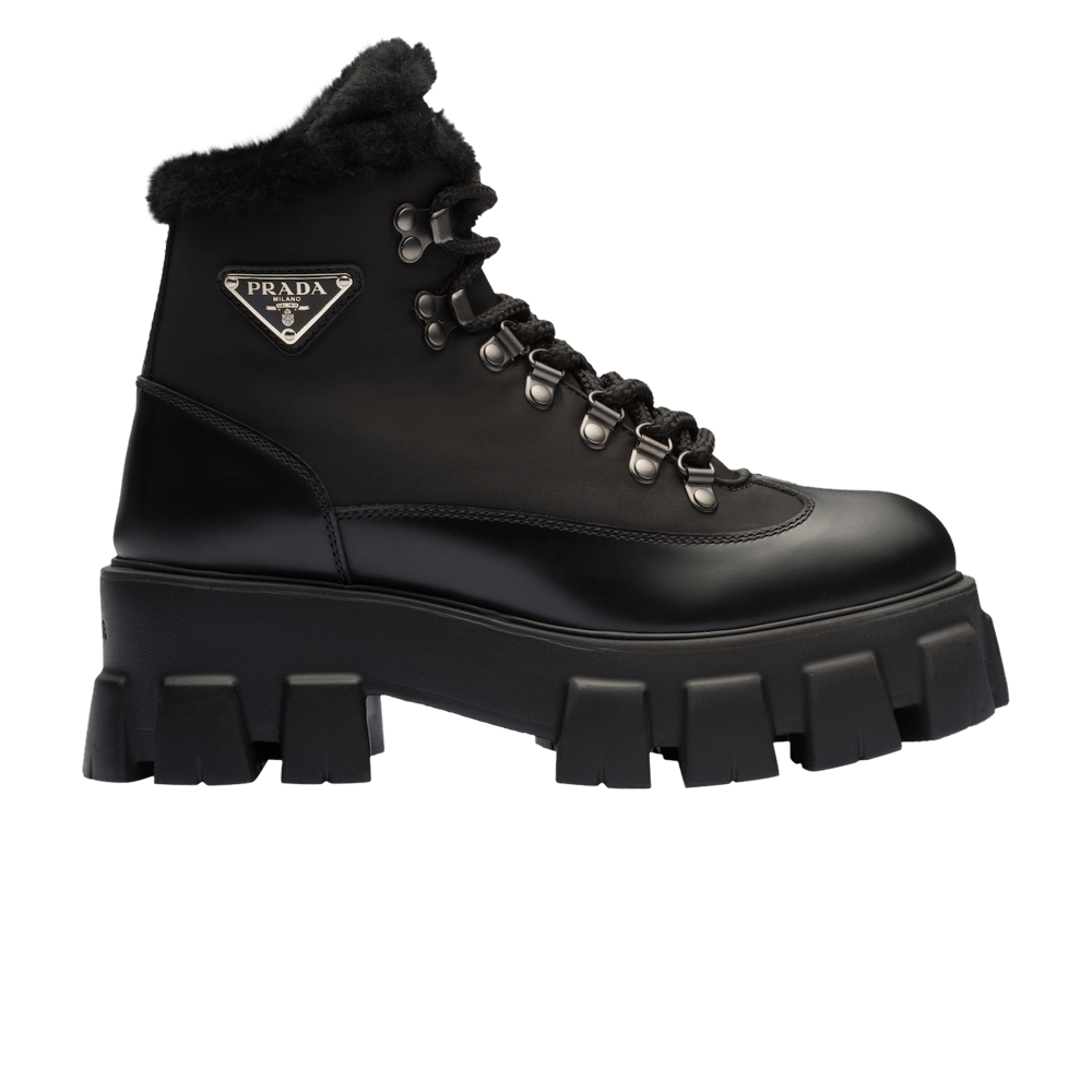 Buy Prada Monolith Brushed Leather and Nylon Lace Up 'Black