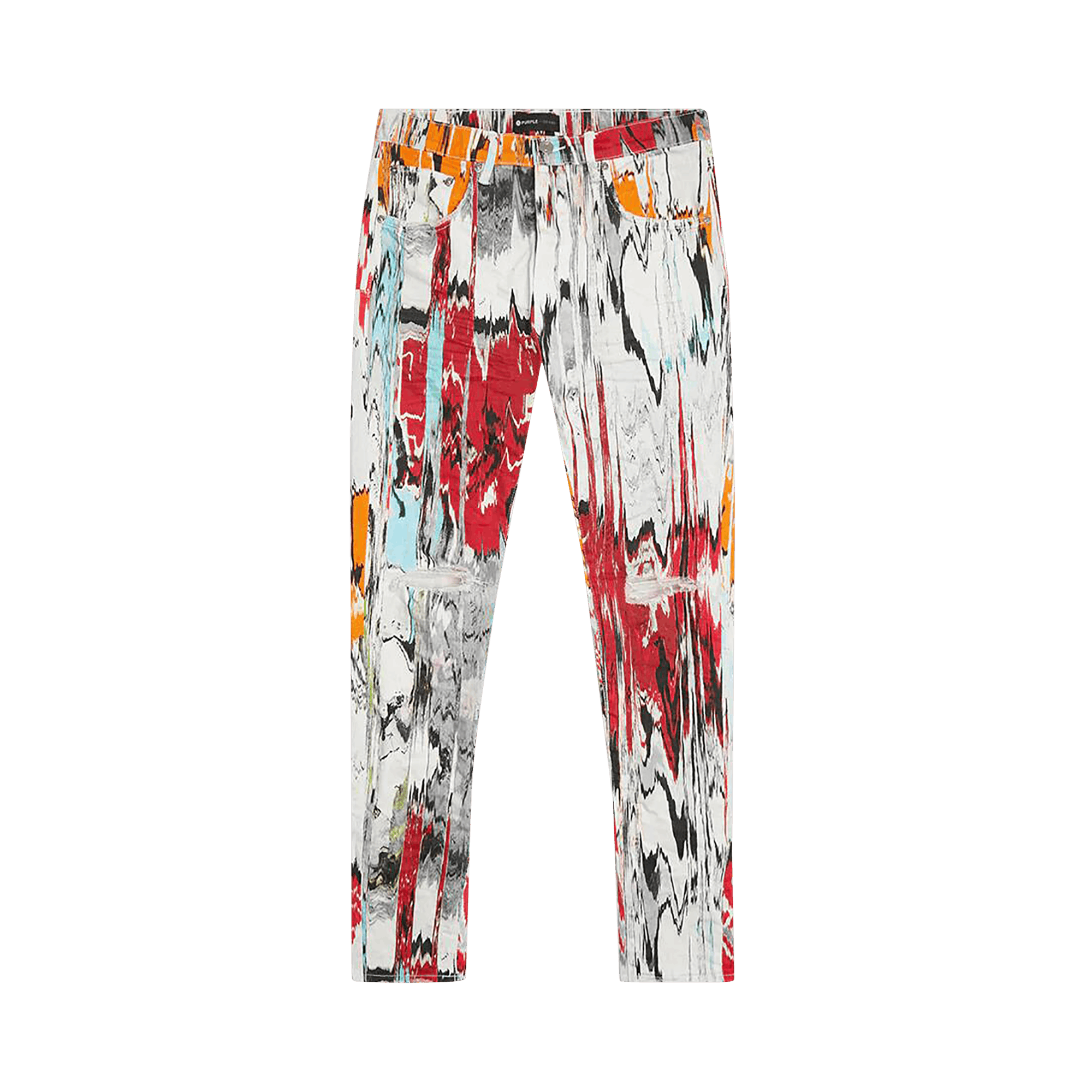 PURPLE BRAND Low Rise Skinny Glitch Flamestitch Digital Print Jean 'Multicolor'