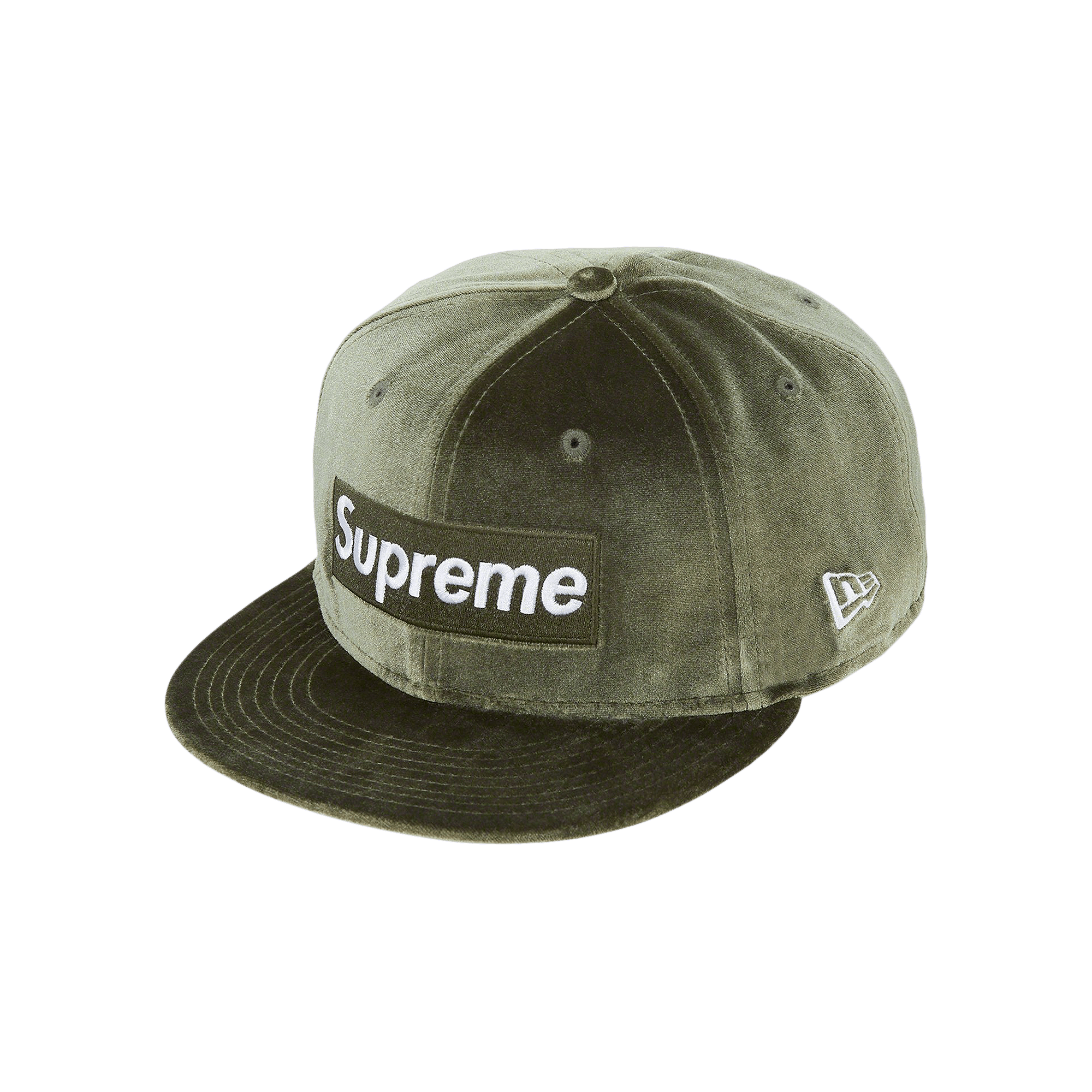 Supreme Velour Box Logo New Era 'Olive'