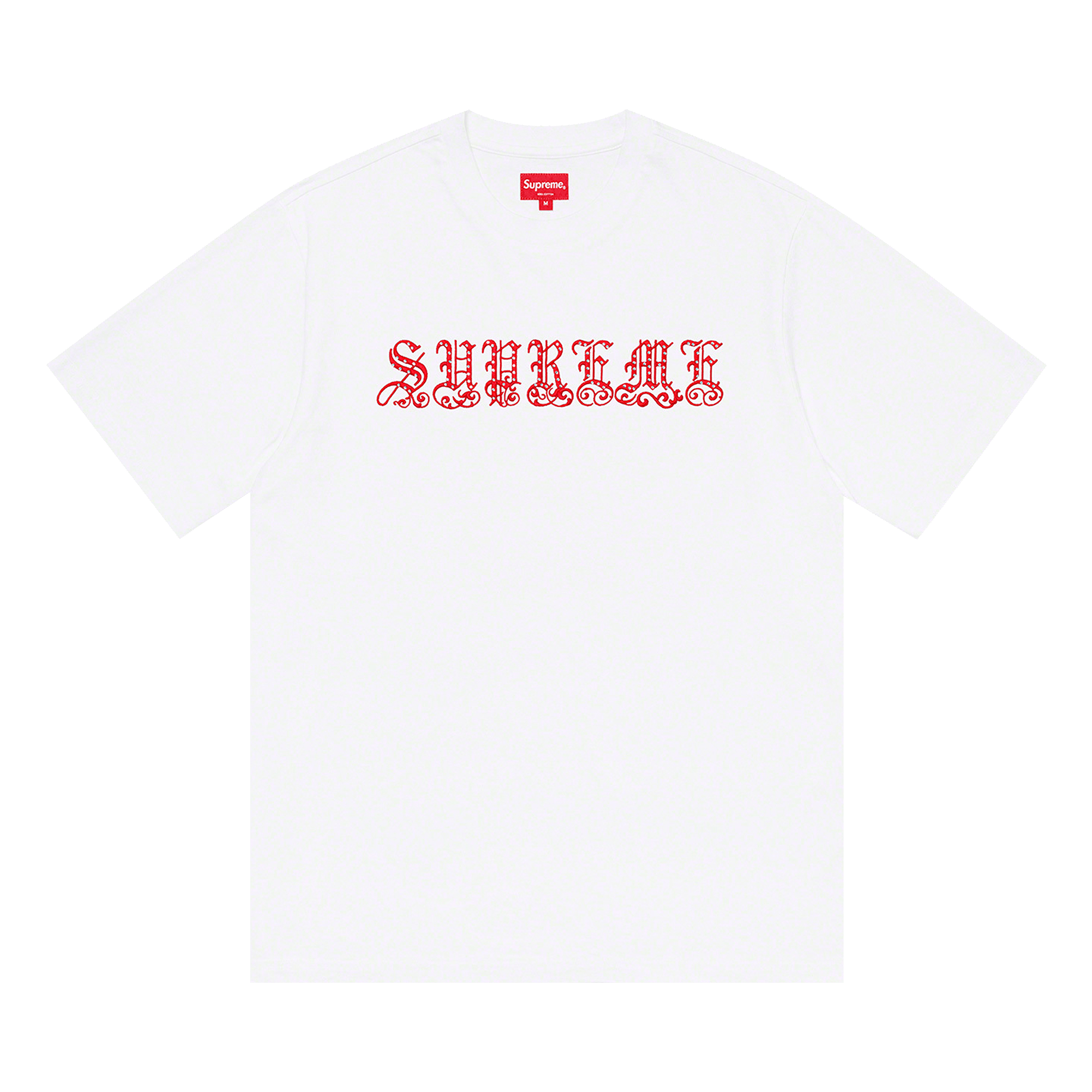 Supreme Old English Rhinestone Short-Sleeve Top 'White'