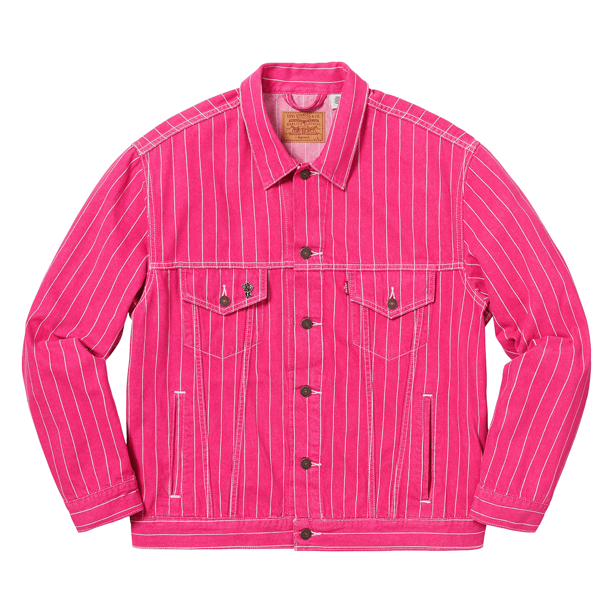 Supreme x Levi's Pinstripe Trucker Jacket With Pin 'Magenta Stripe'