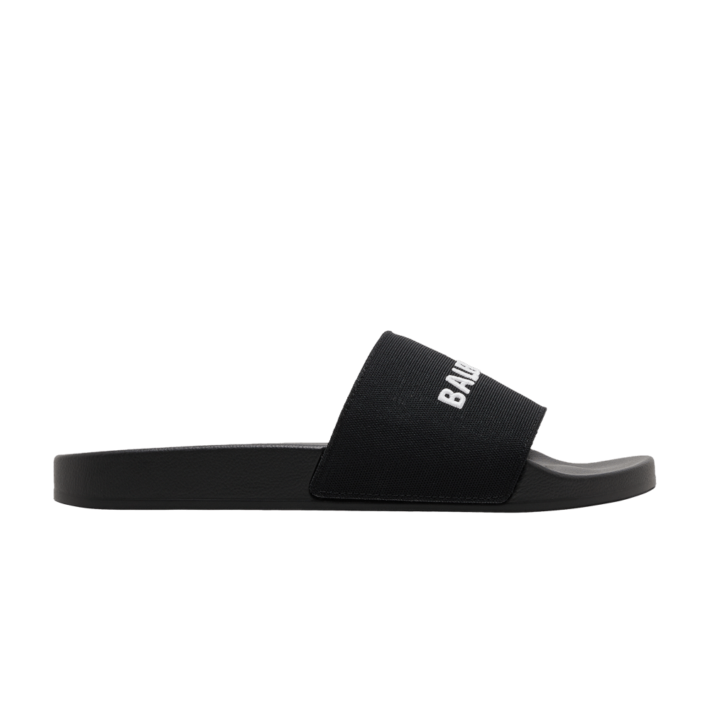 Balenciaga Logo Embroidered Pool Slides 'Black White'