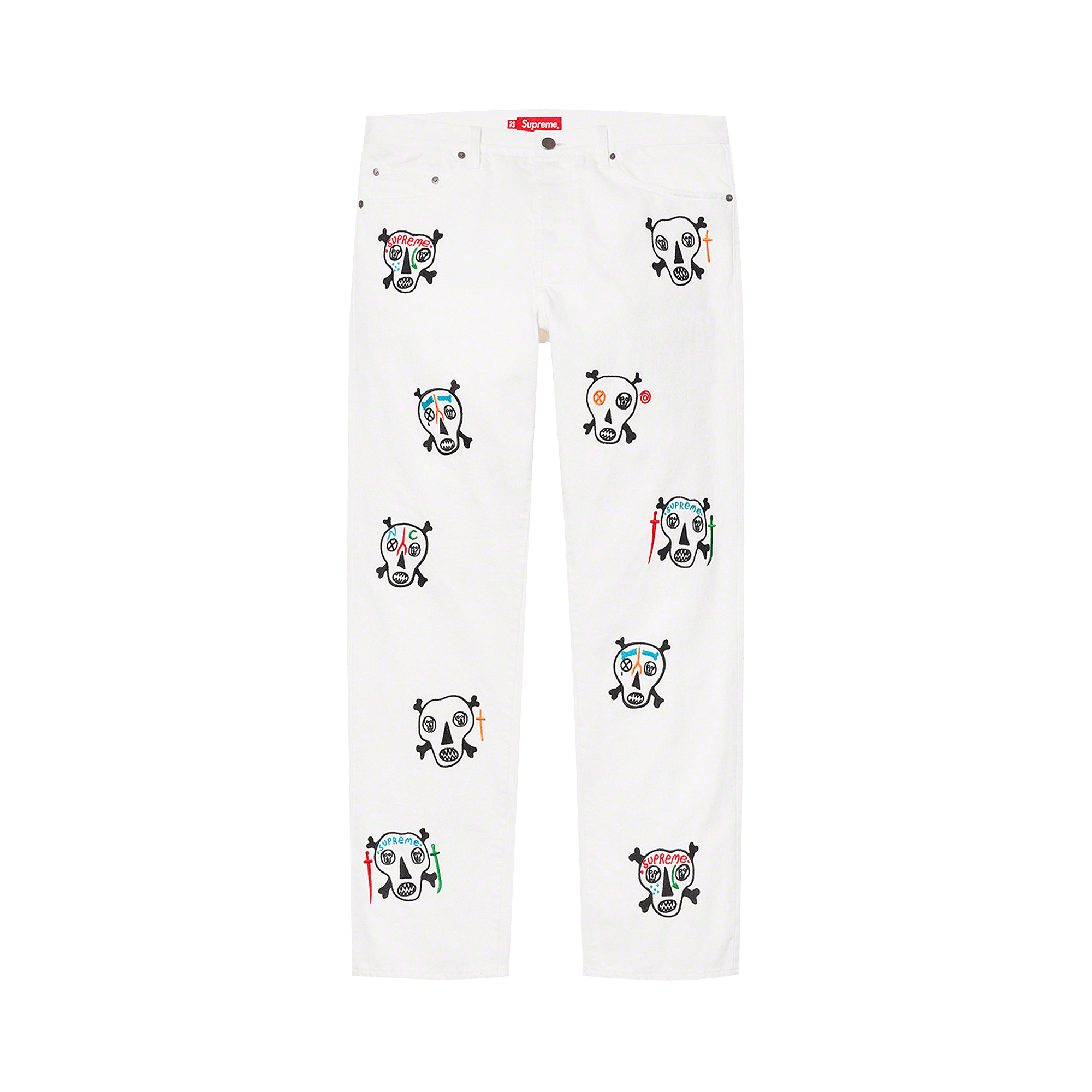 Supreme x Clayton Patterson Skulls Embroidered Regular Jean 'White'