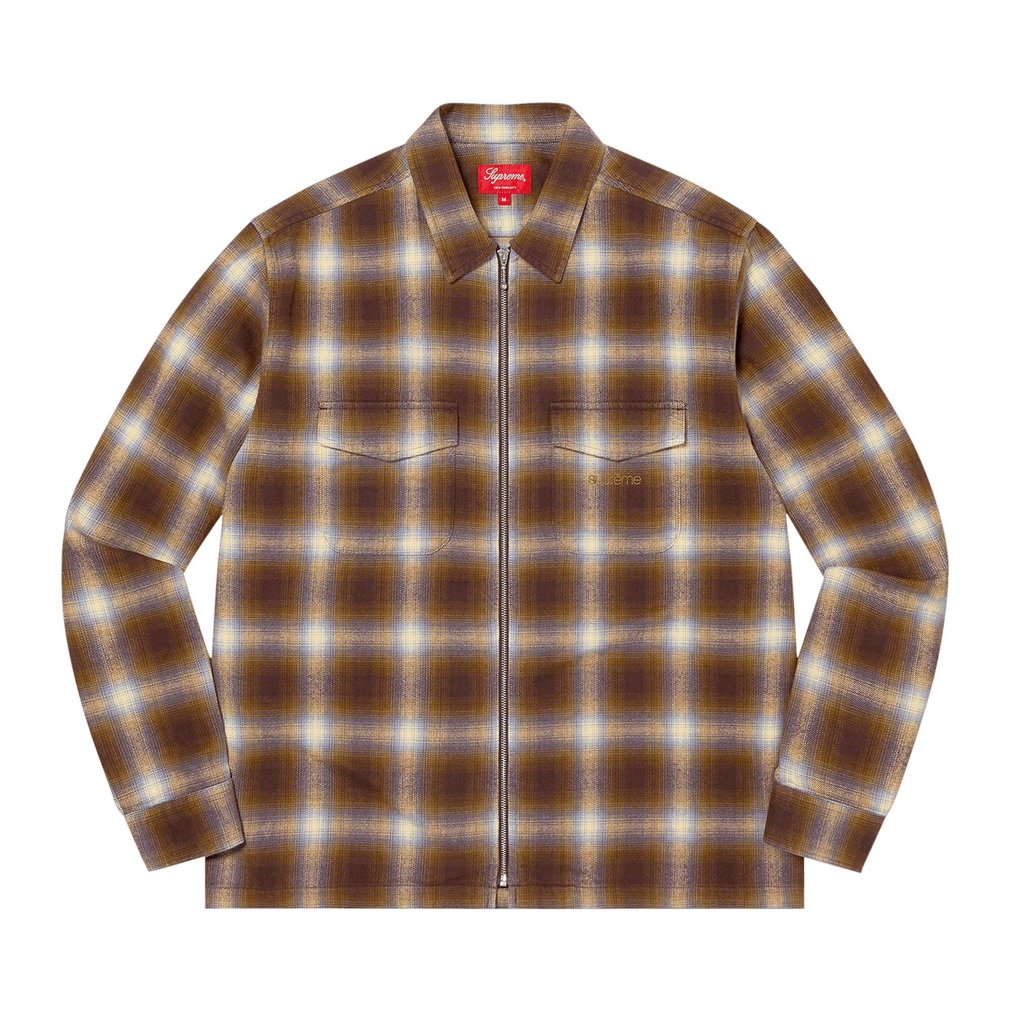 Supreme Shadow Plaid Flannel Zip Up Shirt 'Brown'