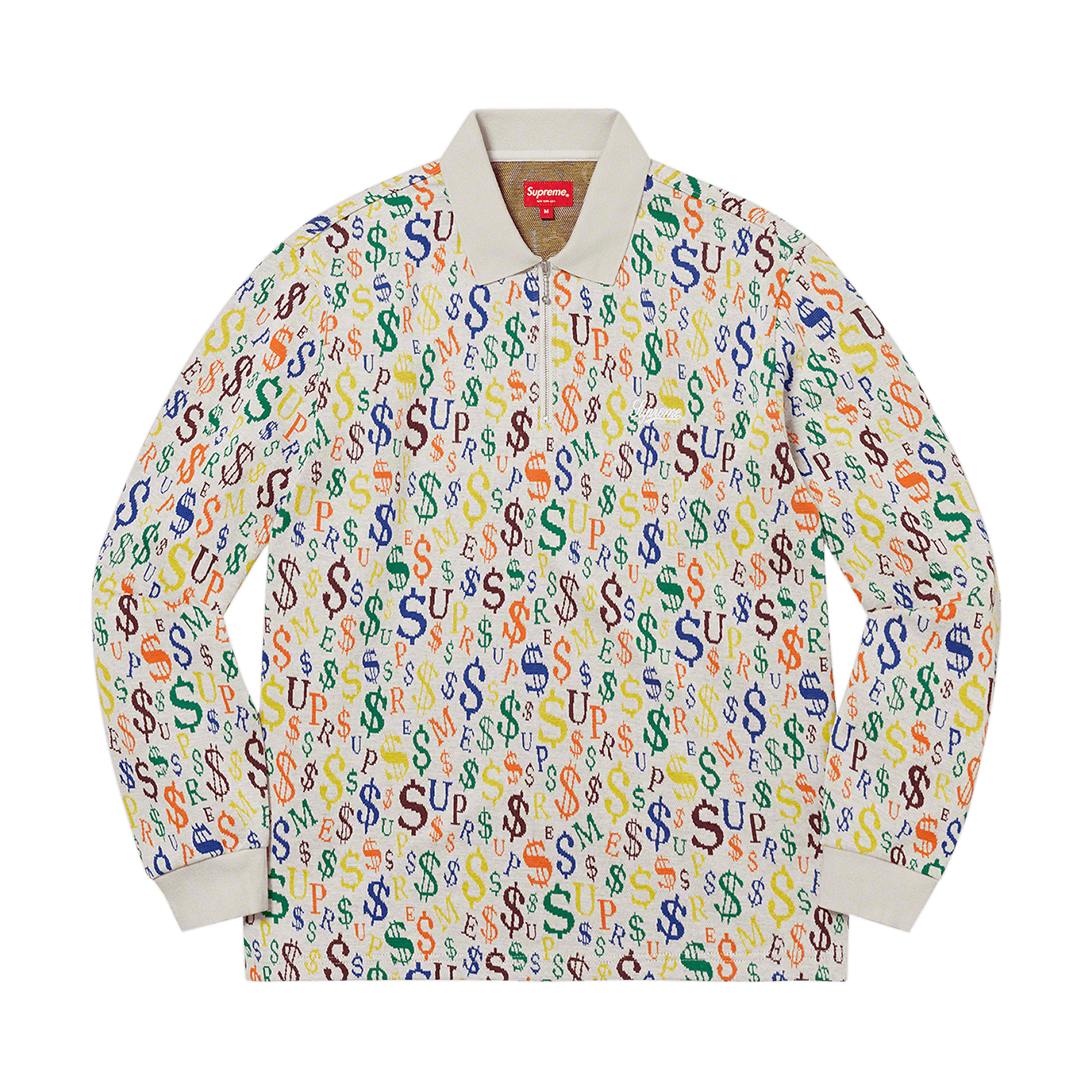 Supreme Currency Jacquard Zip Long-Sleeve Polo 'White'