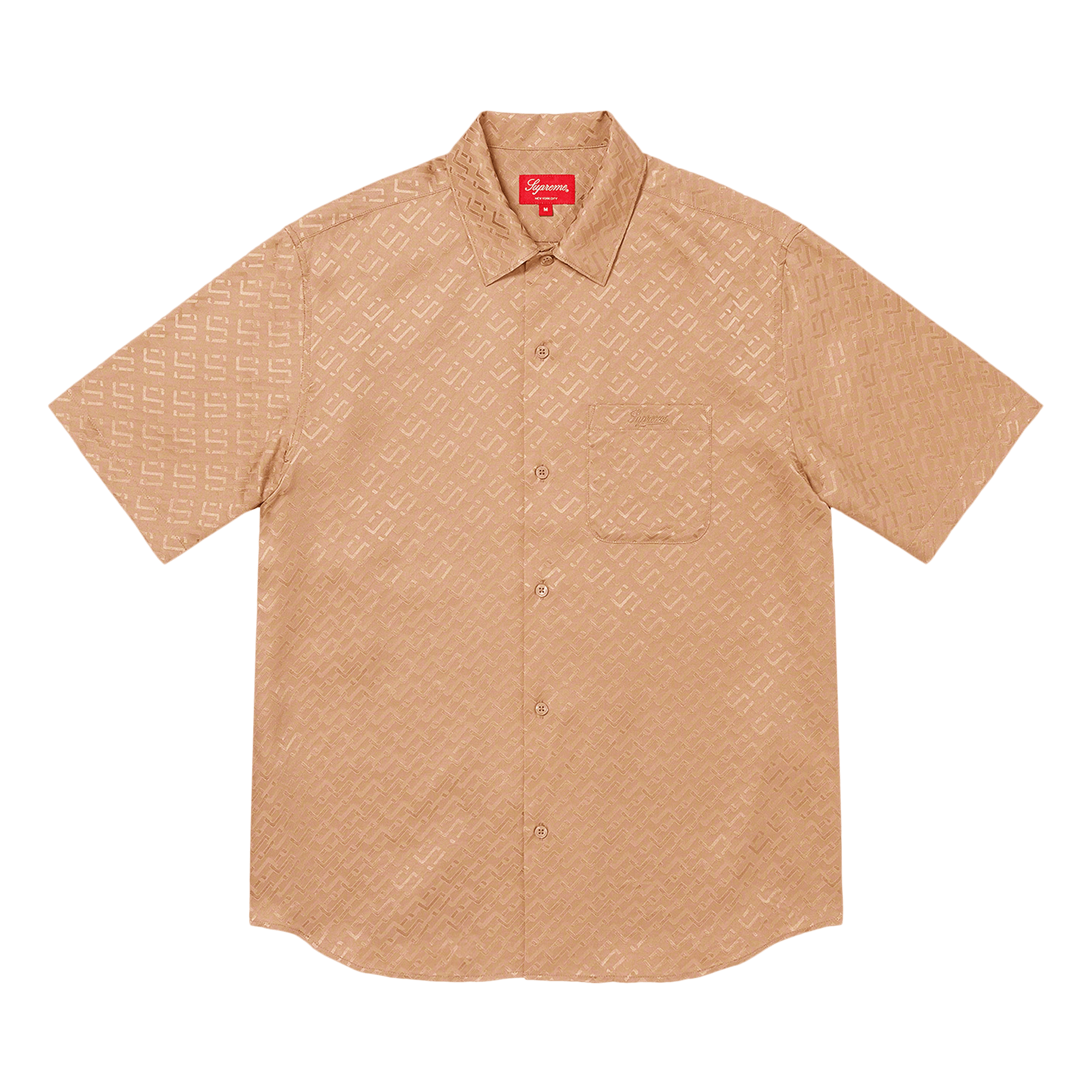 Supreme Tonal Monogram Silk Short-Sleeve Shirt 'Tan'