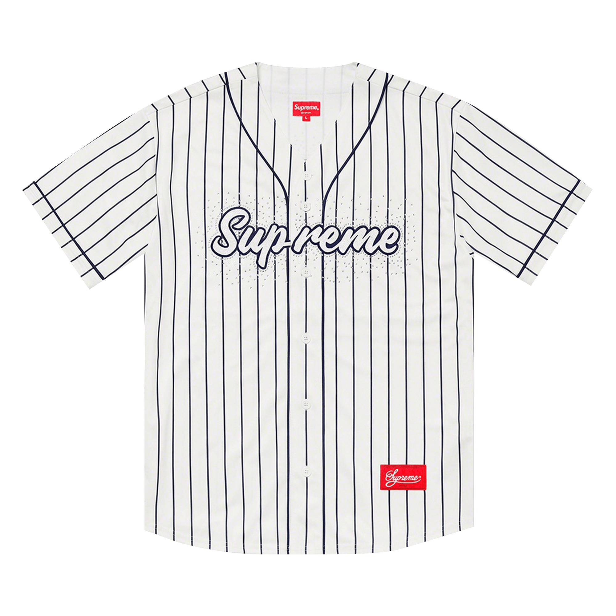 Supreme Rhinestone Baseball Jersey 'Pinstripe'