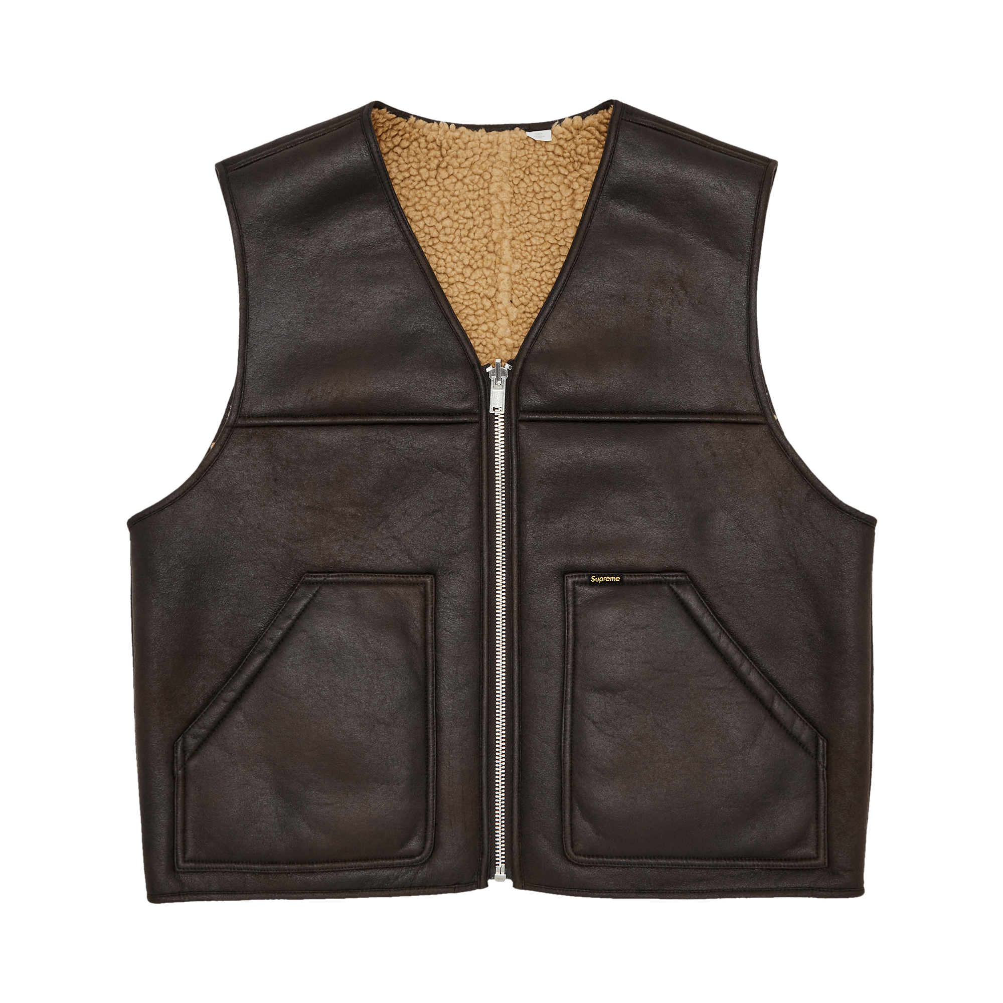 Supreme Reversible Faux Shearling Work Vest 'Brown'