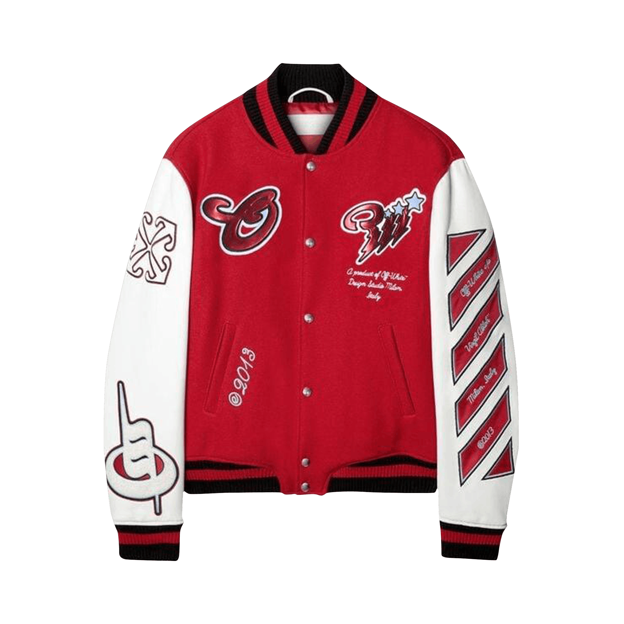 Off-White Scorpio Lea Wool Varsity Jacket 'Red/Off White'