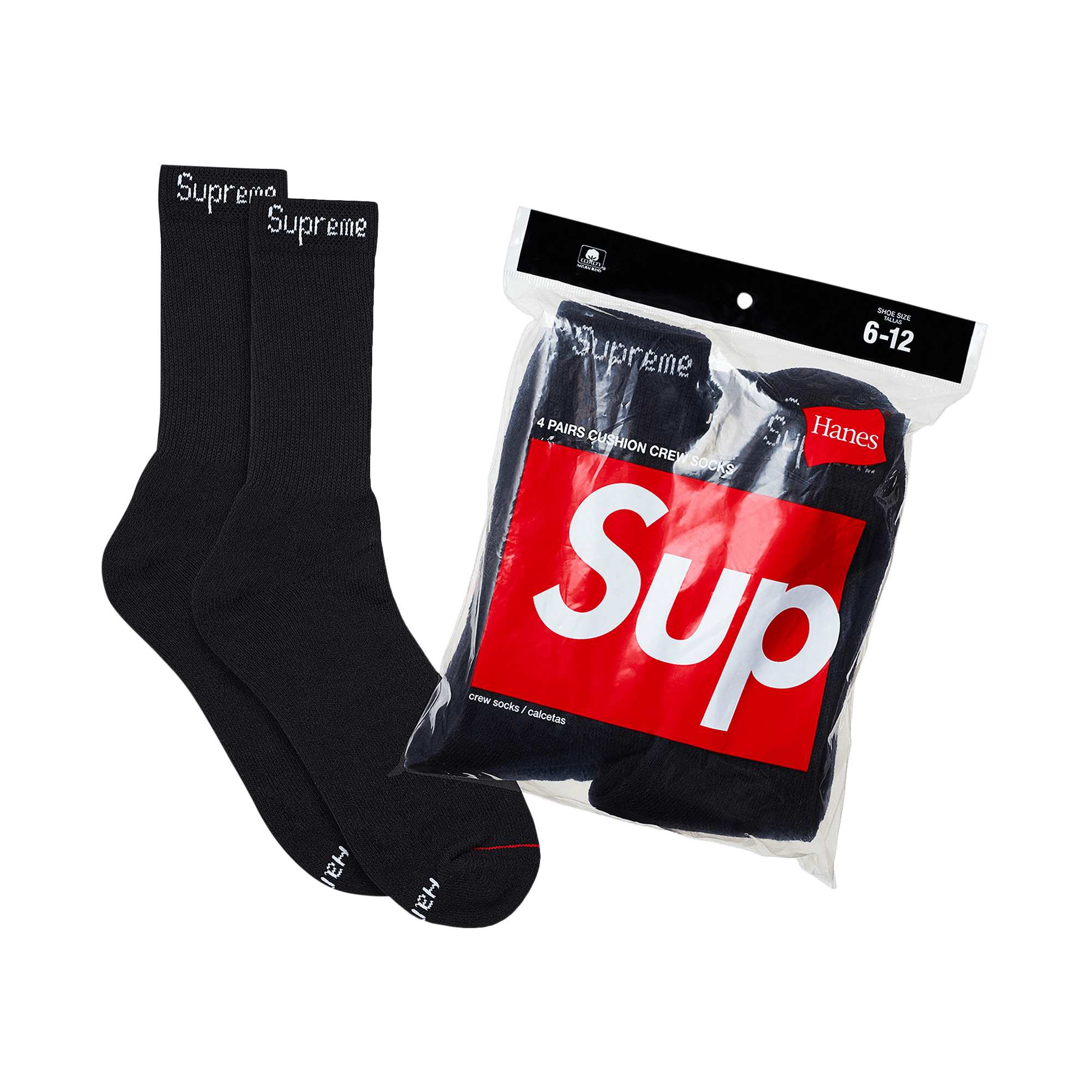 Supreme x Hanes Crew Socks (4 Pack) 'Black'