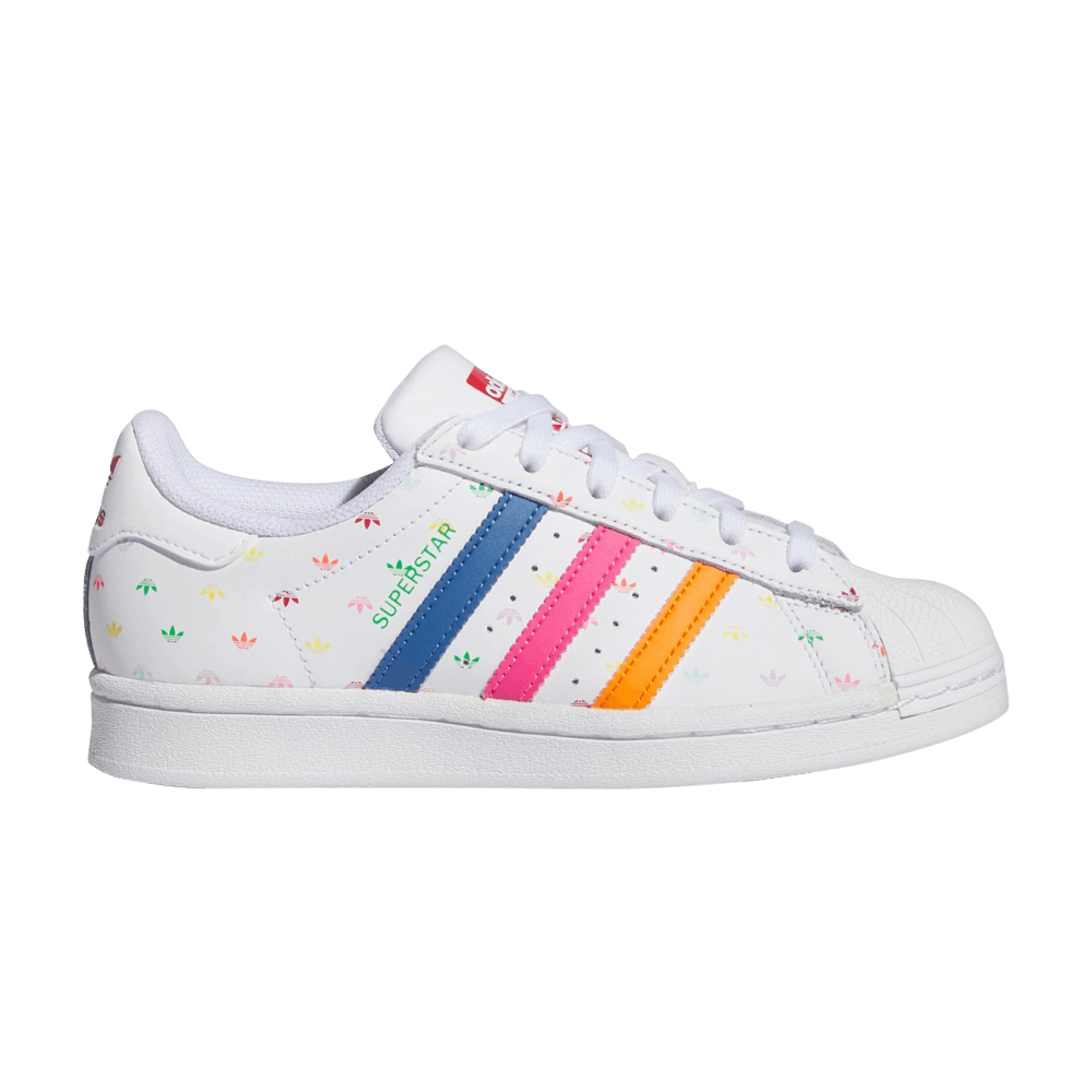Adidas Superstar J 'Allover Trefoild Print - White Magenta Orange'