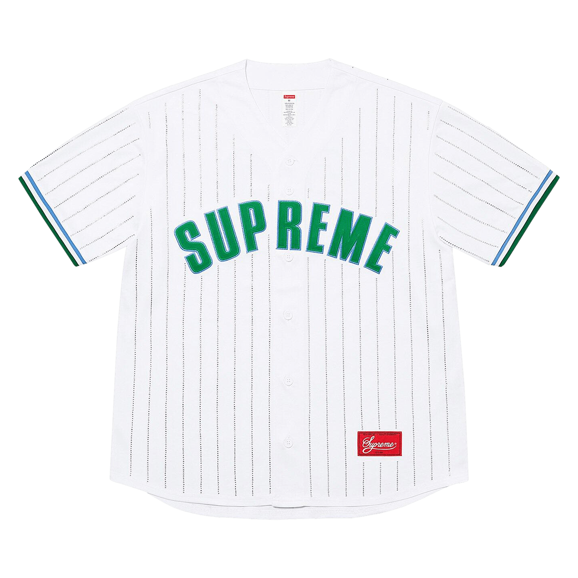 Supreme Rhinestone Stripe Baseball Jersey 'White'
