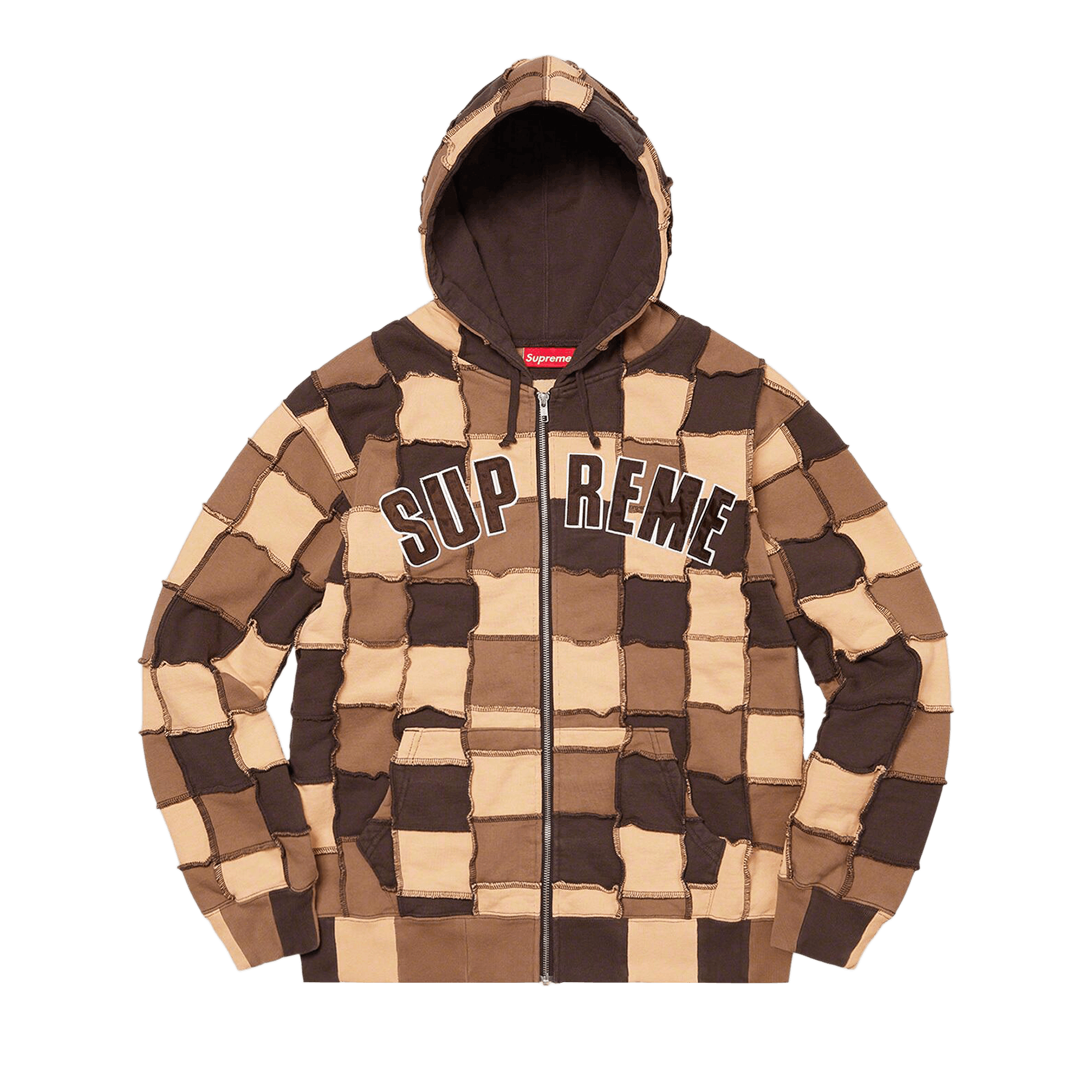 Supreme Reverse Patchwork Zip Up Hooded Sweatshirt 'Brown'