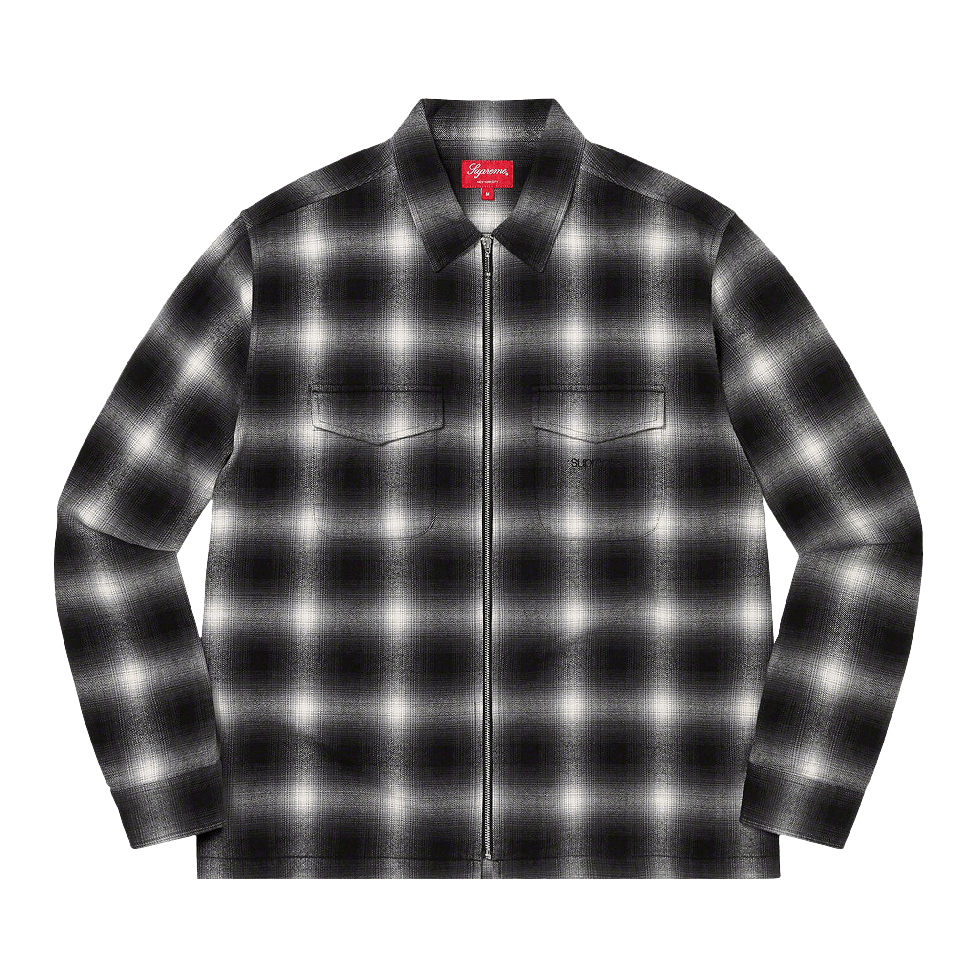 Supreme Shadow Plaid Flannel Zip Up Shirt 'Black'