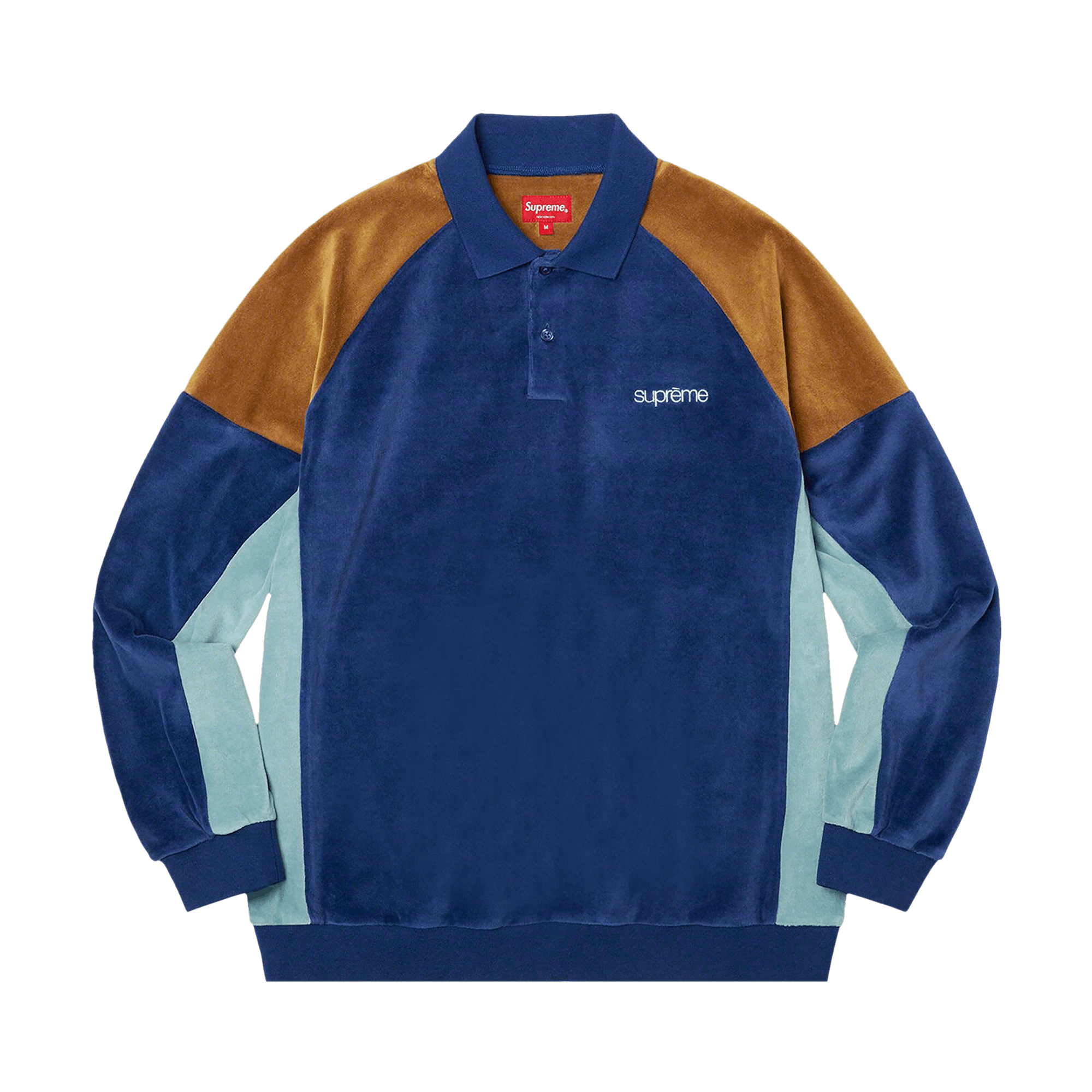 Supreme Paneled Velour Long-Sleeve Polo 'Dark Royal'