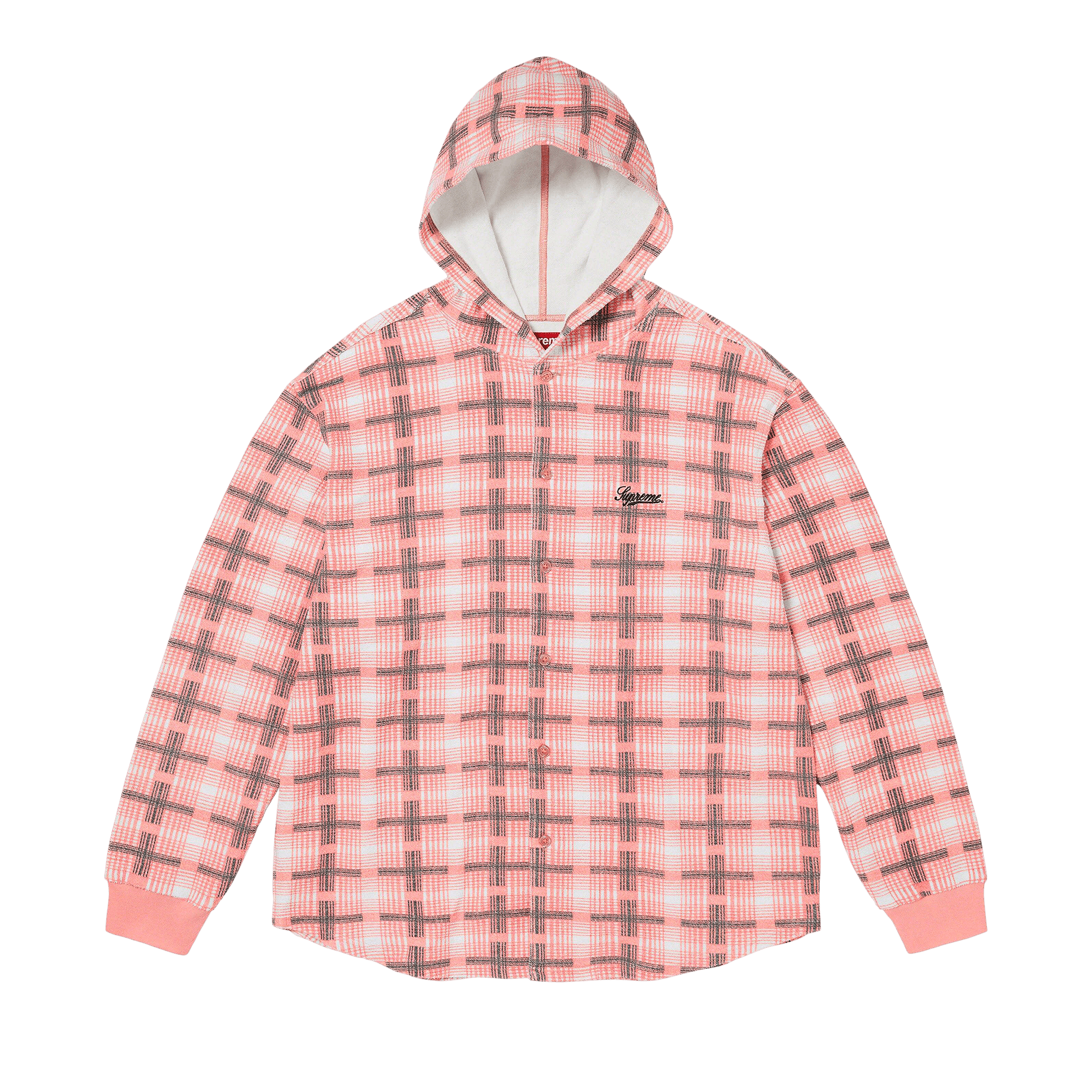Supreme Hooded Plaid Knit Shirt 'Pink'