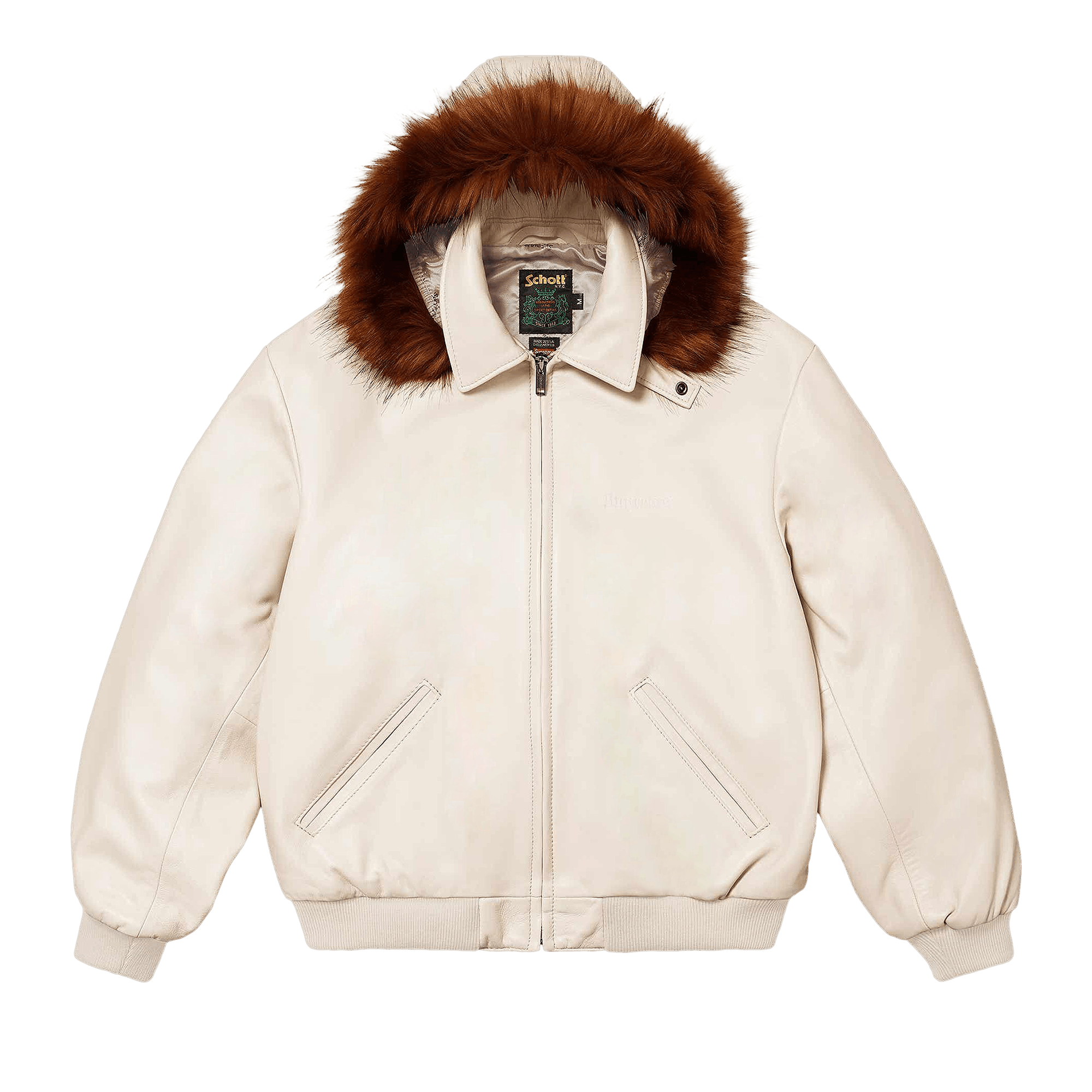 Supreme x Schott Hooded Leather Bomber Jacket 'Stone'