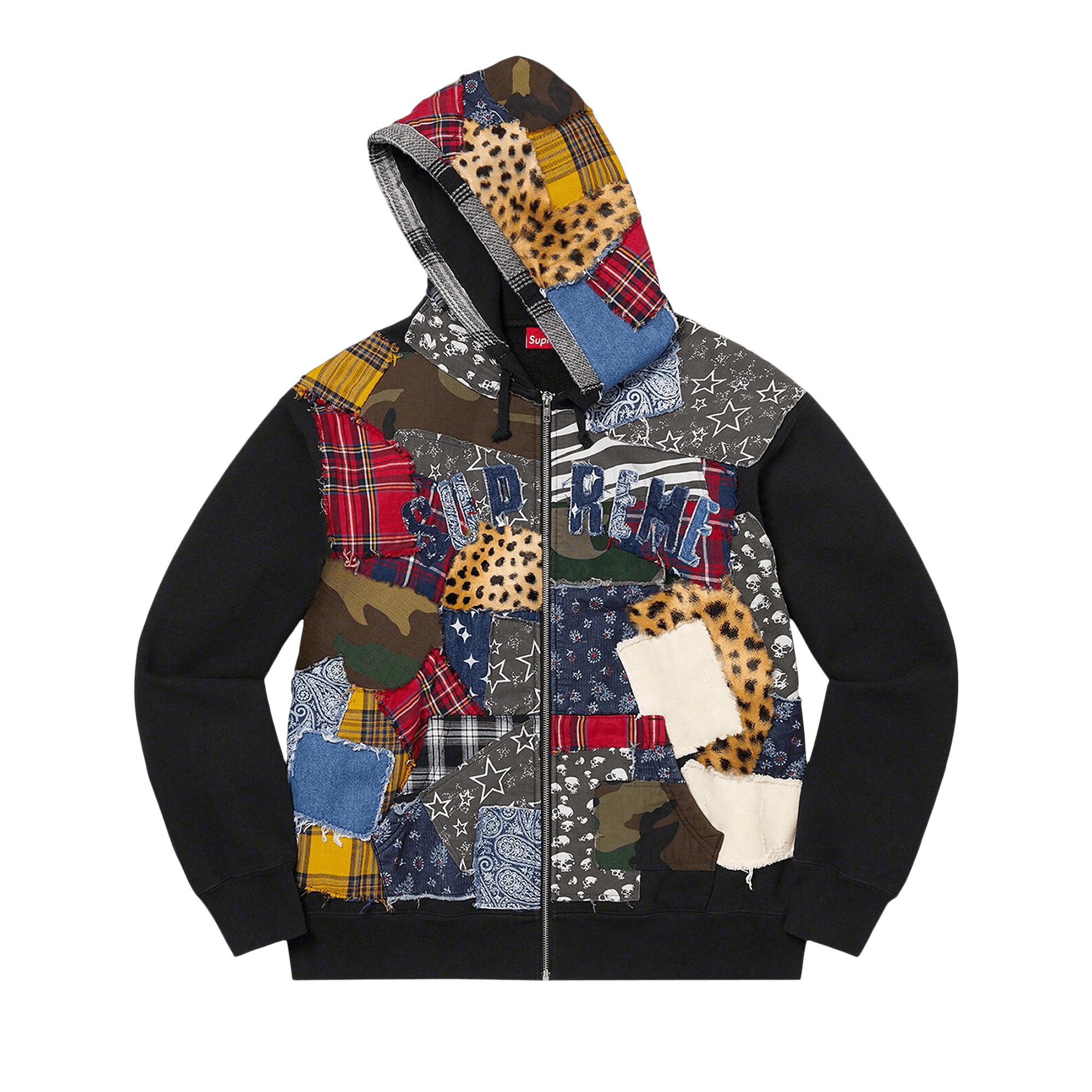 Supreme Patchwork Zip Up Hooded Sweatshirt 'Black'