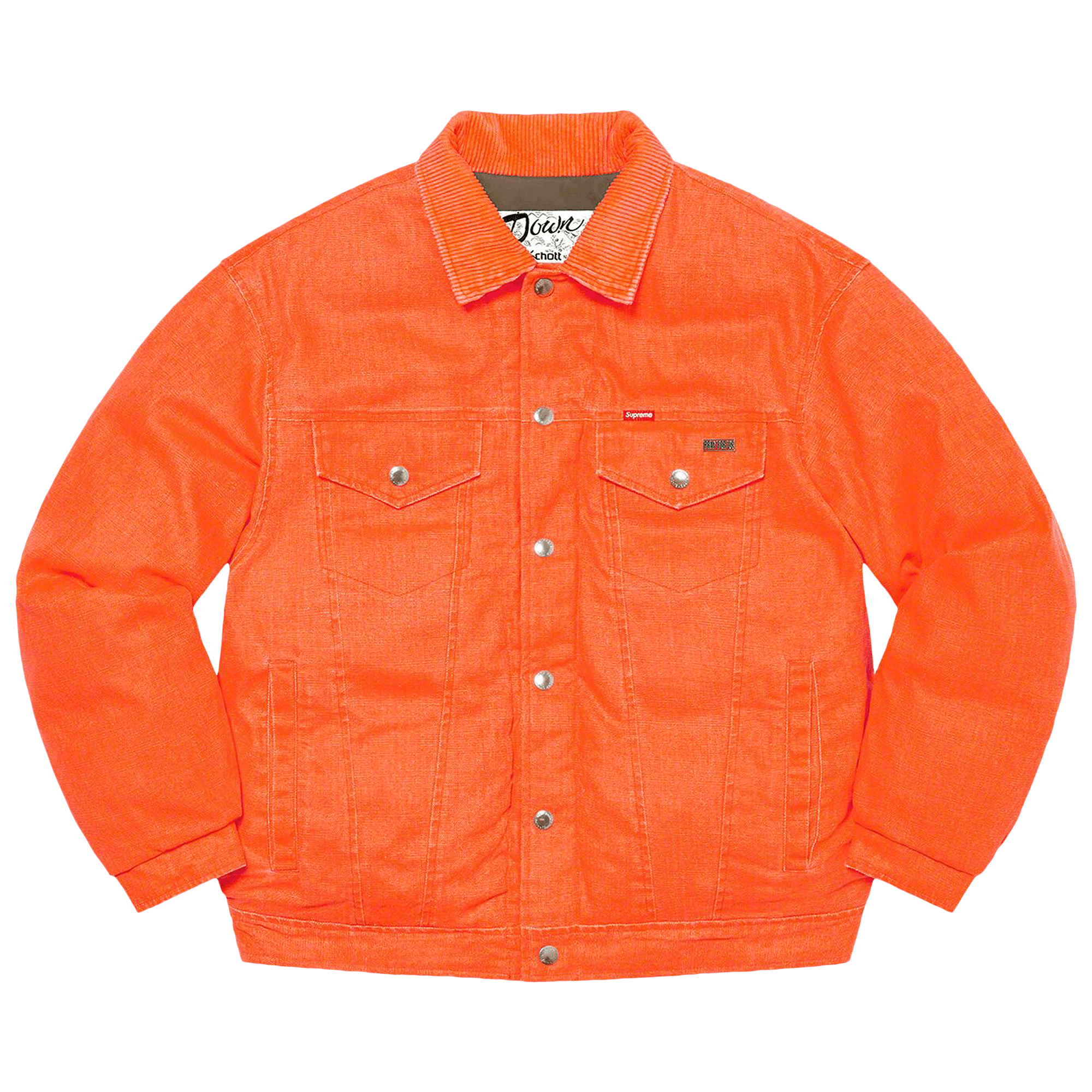 Supreme x Schott Canvas Down Trucker Jacket 'Neon Orange'