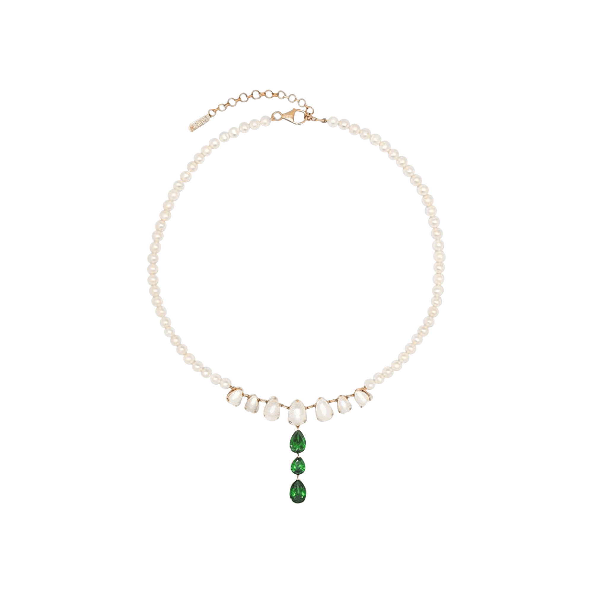 VEERT The Freshwater Pearl Drop Chain 'Pearl/Yellow Gold/Green'