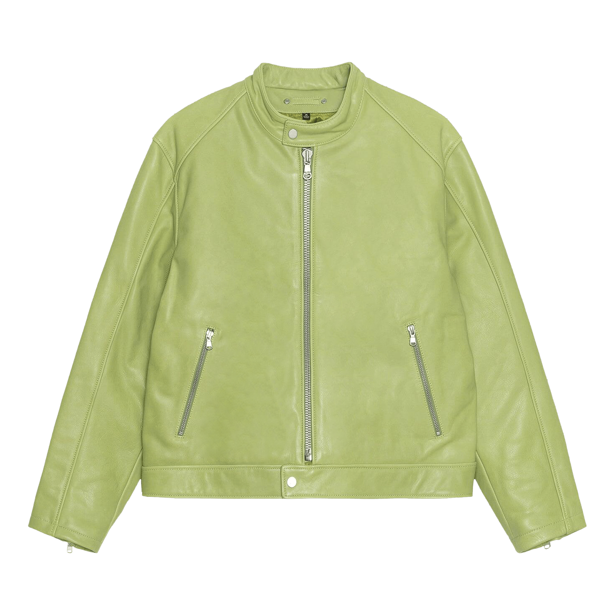 Stussy Cafe Racer Leather Jacket 'Lime'