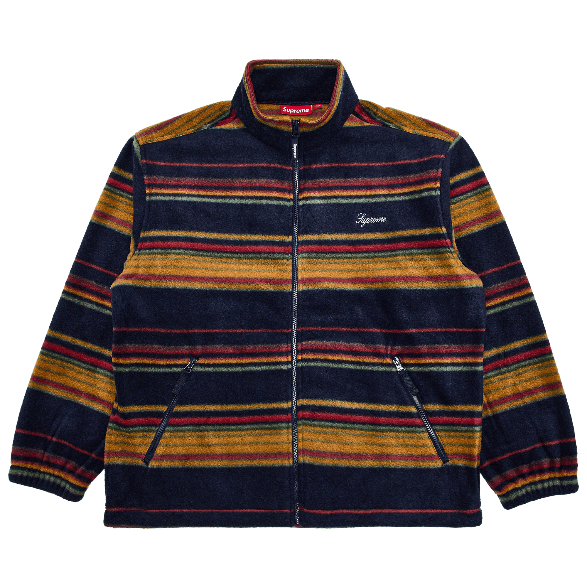 Supreme Stripe Zip Up Fleece Jacket 'Navy'