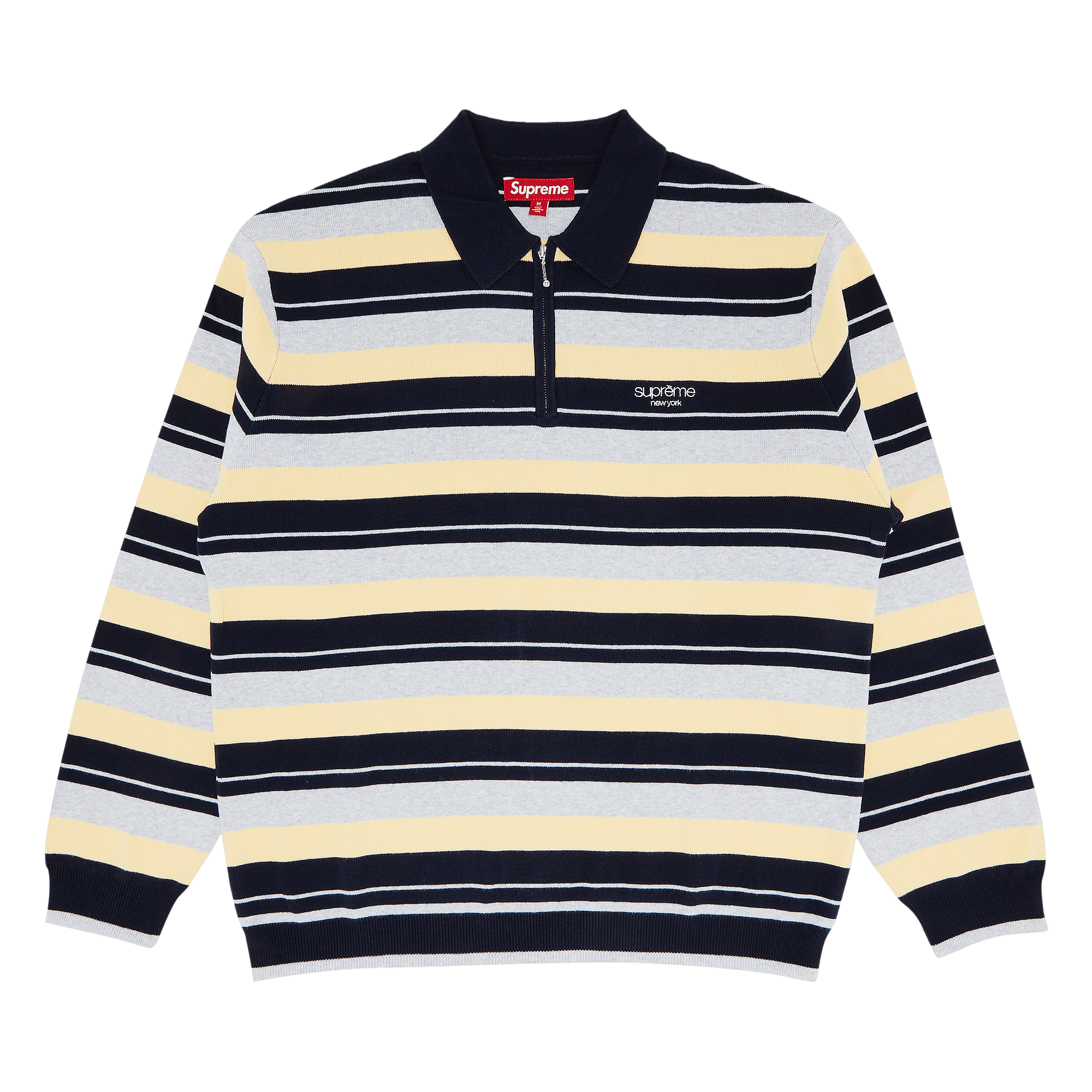 Supreme Stripe Zip Long-Sleeve Polo 'Navy'