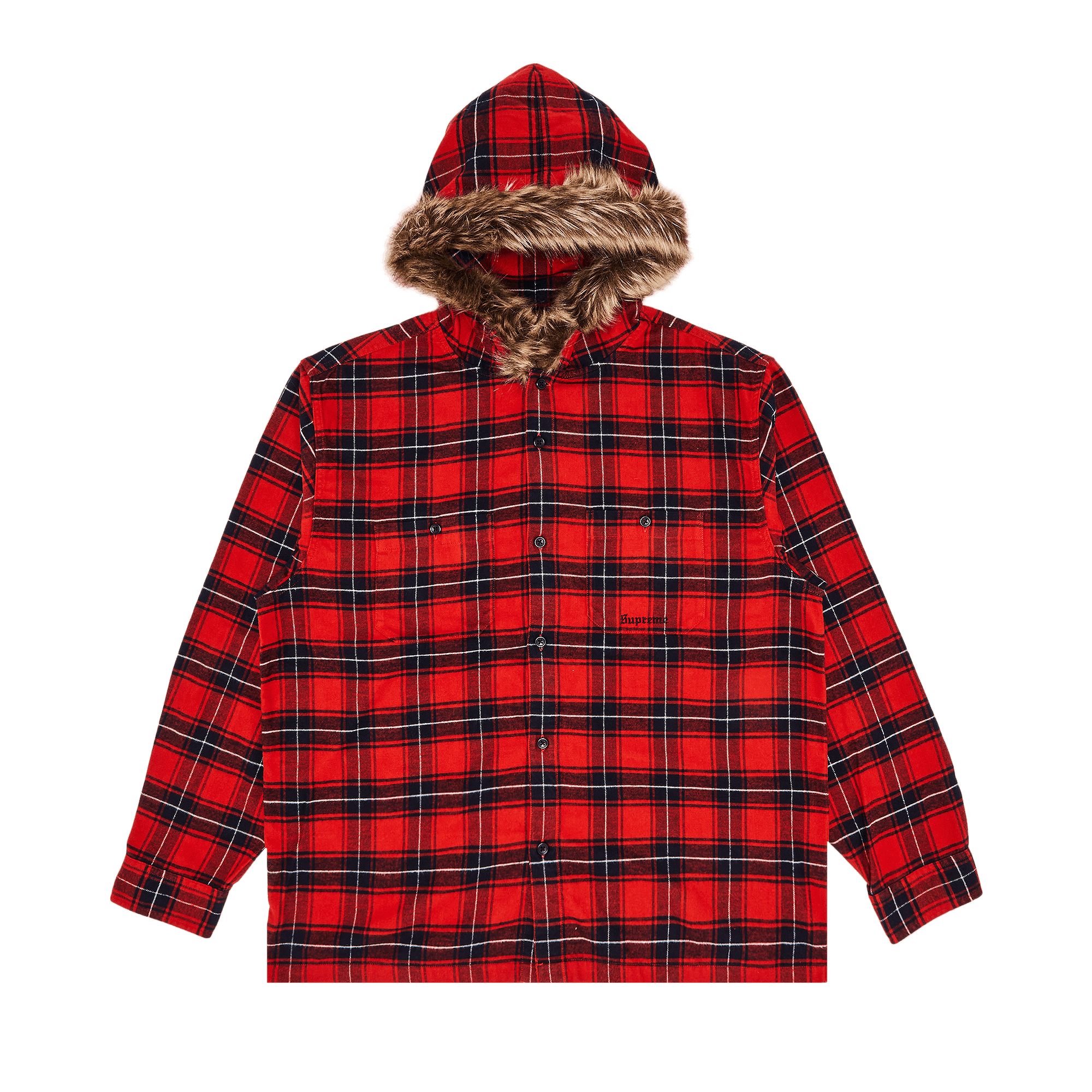 Supreme Fur Trim Flannel Hooded Shirt 'Red Plaid'