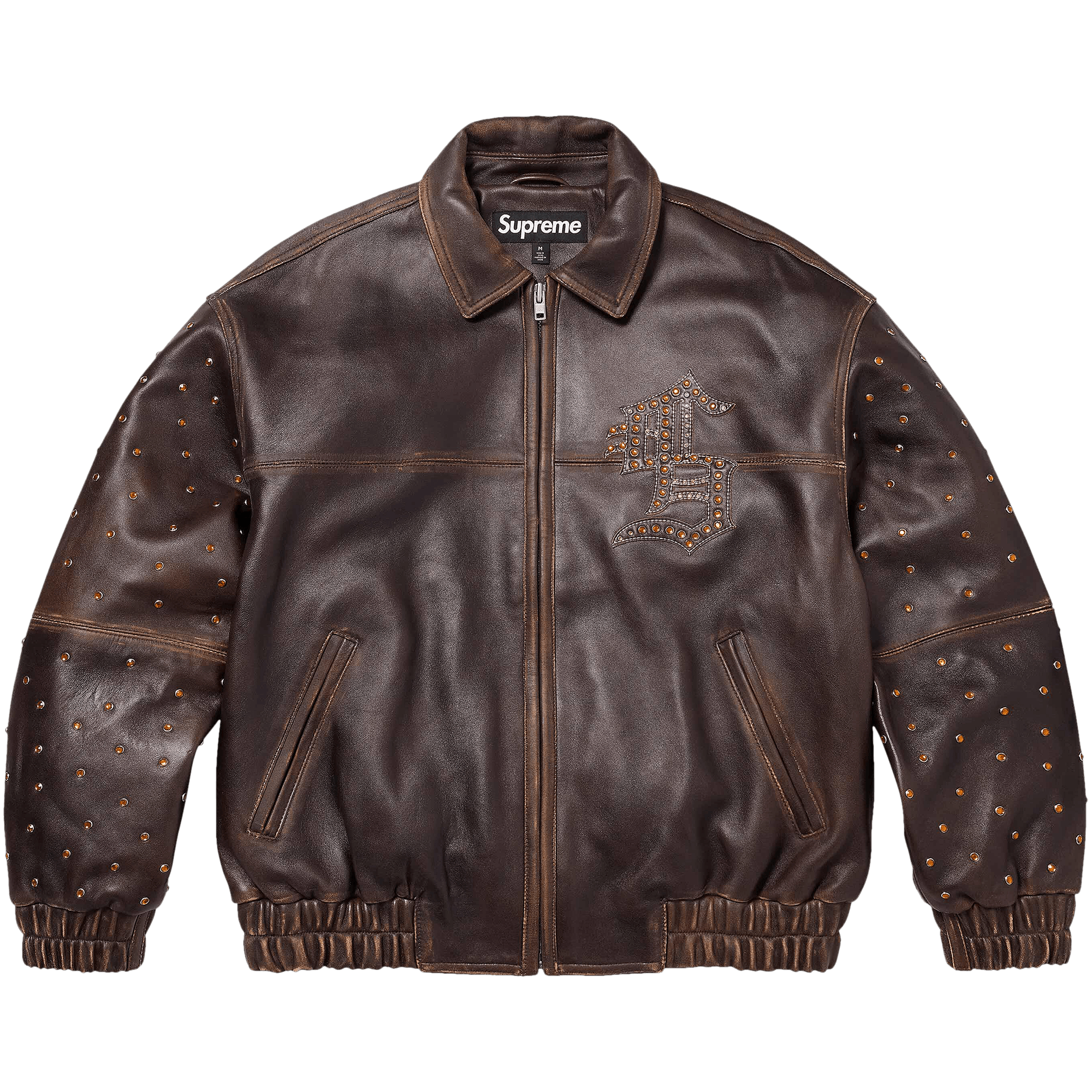 Supreme Gem Studded Leather Jacket 'Brown'