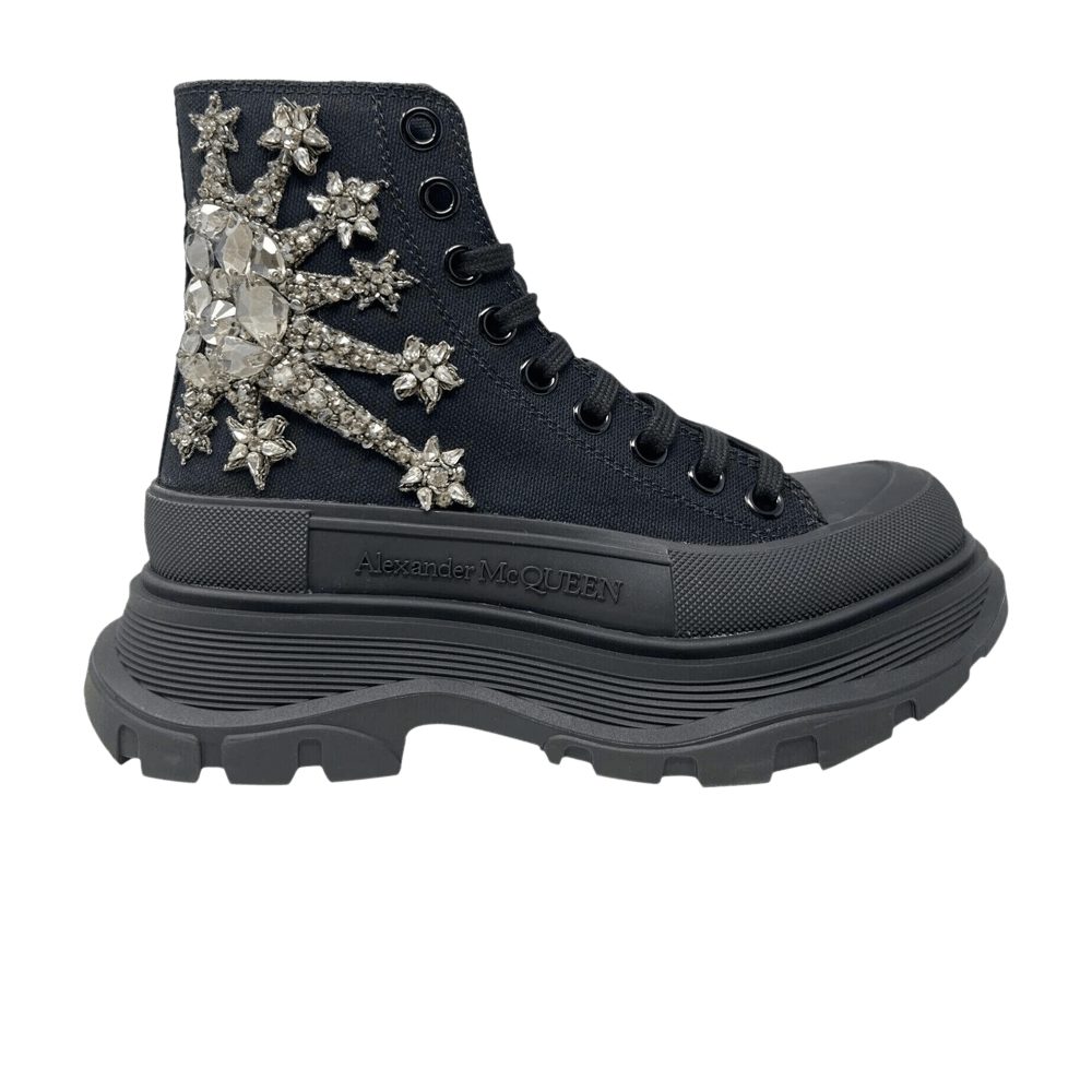 Alexander McQueen Wmns Embellished Tread Slick Boot 'Black Silver'