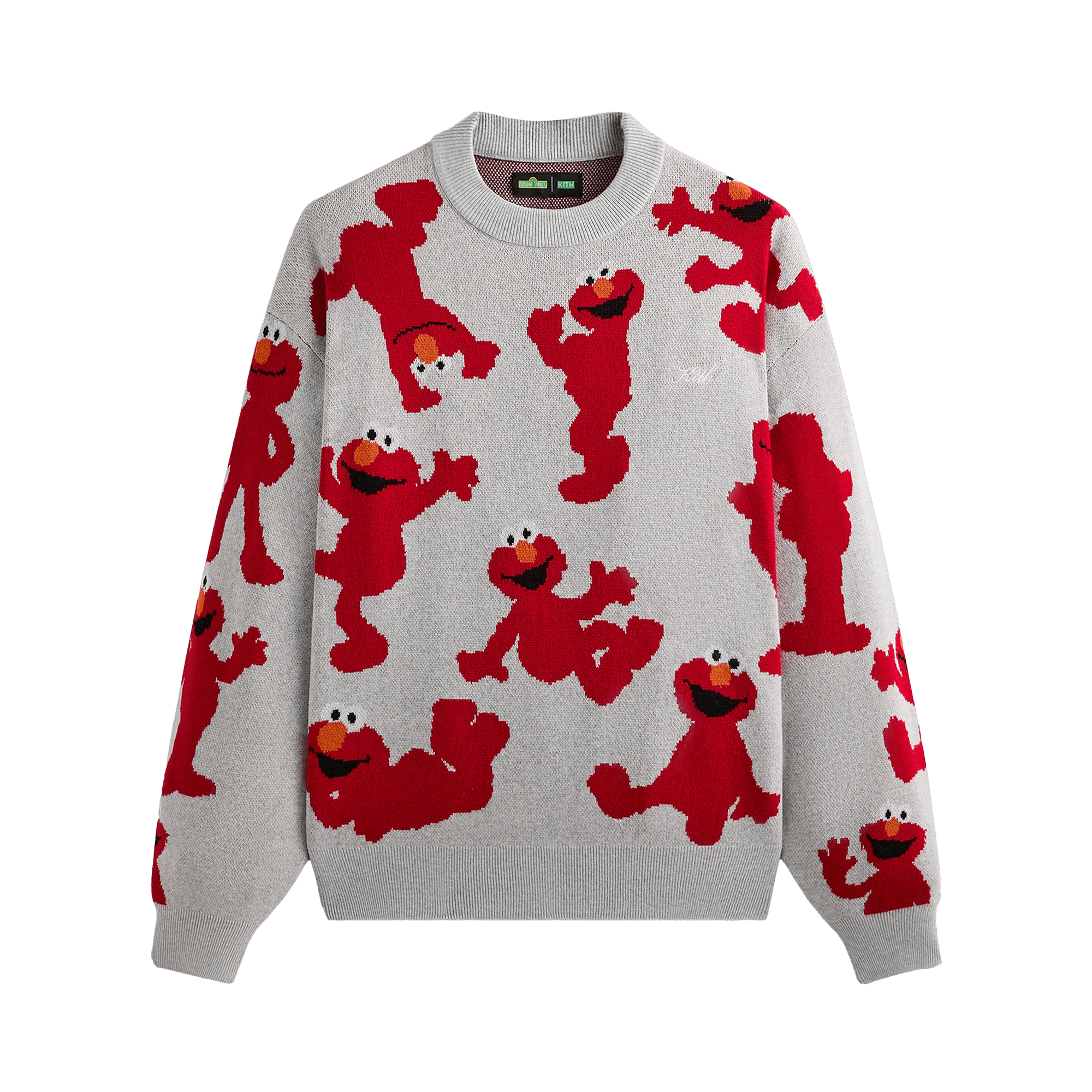 Kith x Sesame Street Elmo Intarsia Crewneck Sweater 'Light Heather Grey'