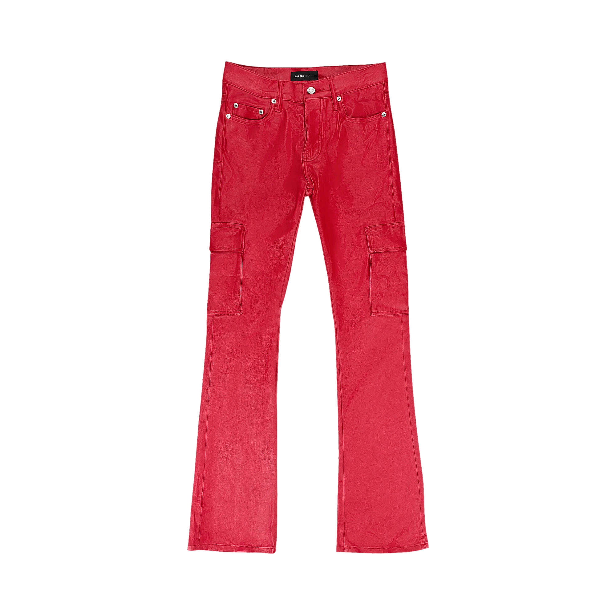 PURPLE BRAND Patent Film Cargo Flare Skinny Jeans 'Red'