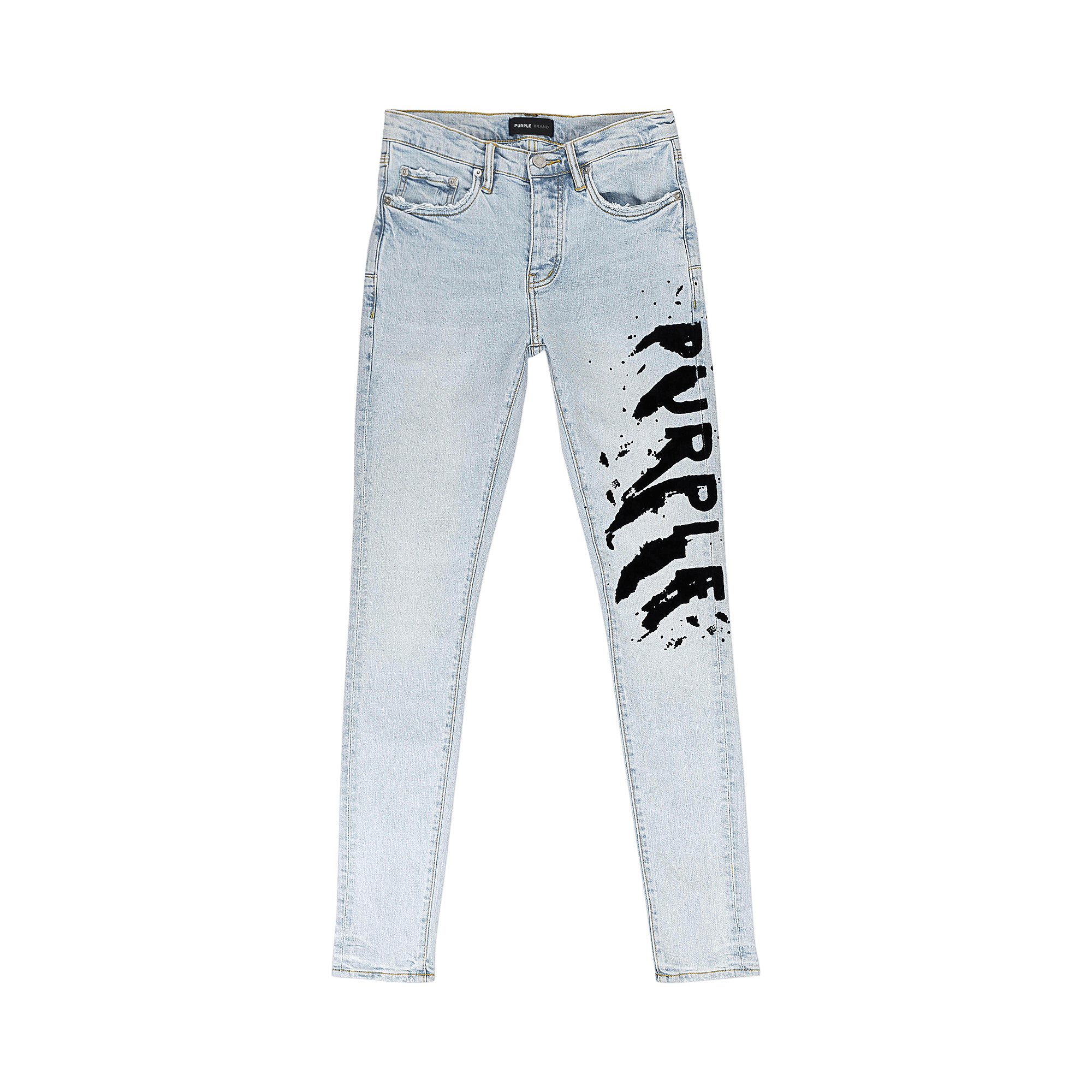 PURPLE BRAND Flocked Painted Wordmark Skinny Jeans 'Indigo'