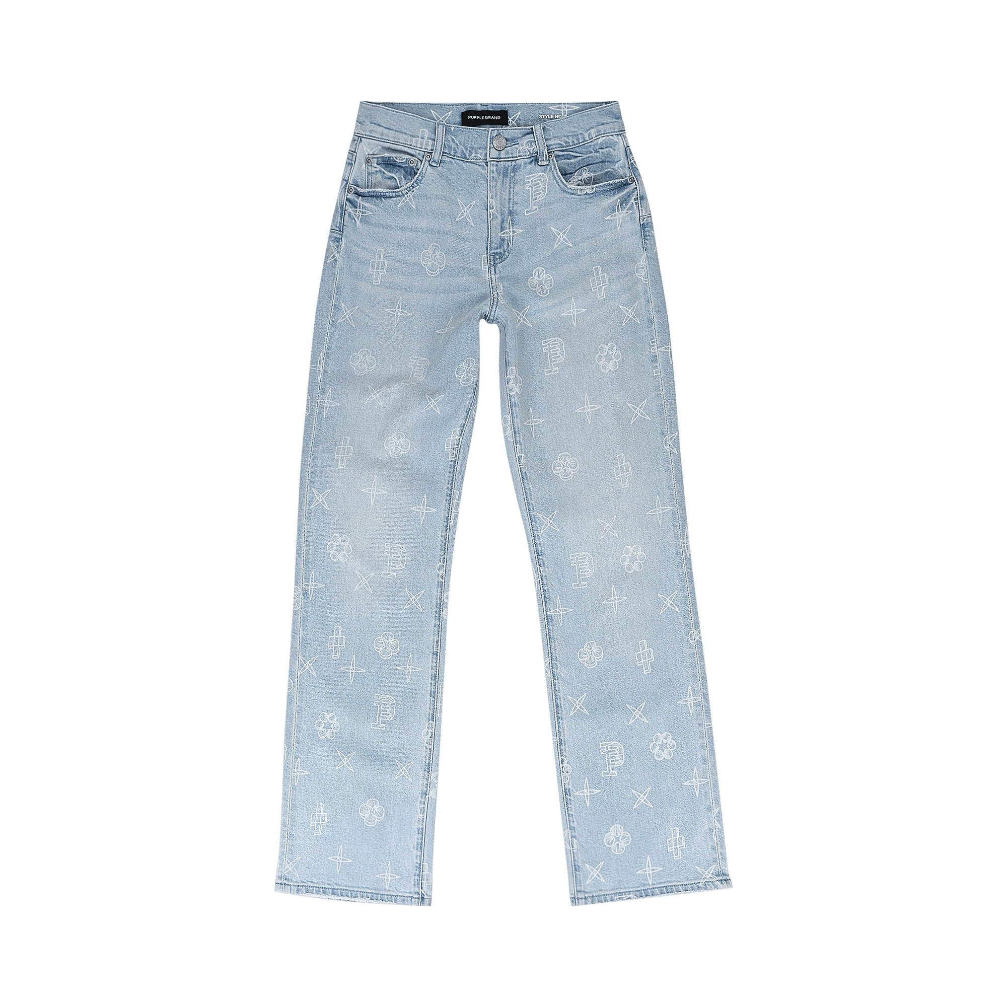 PURPLE BRAND Slim Straight Outline Monogram Skinny Jeans 'Light Indigo'