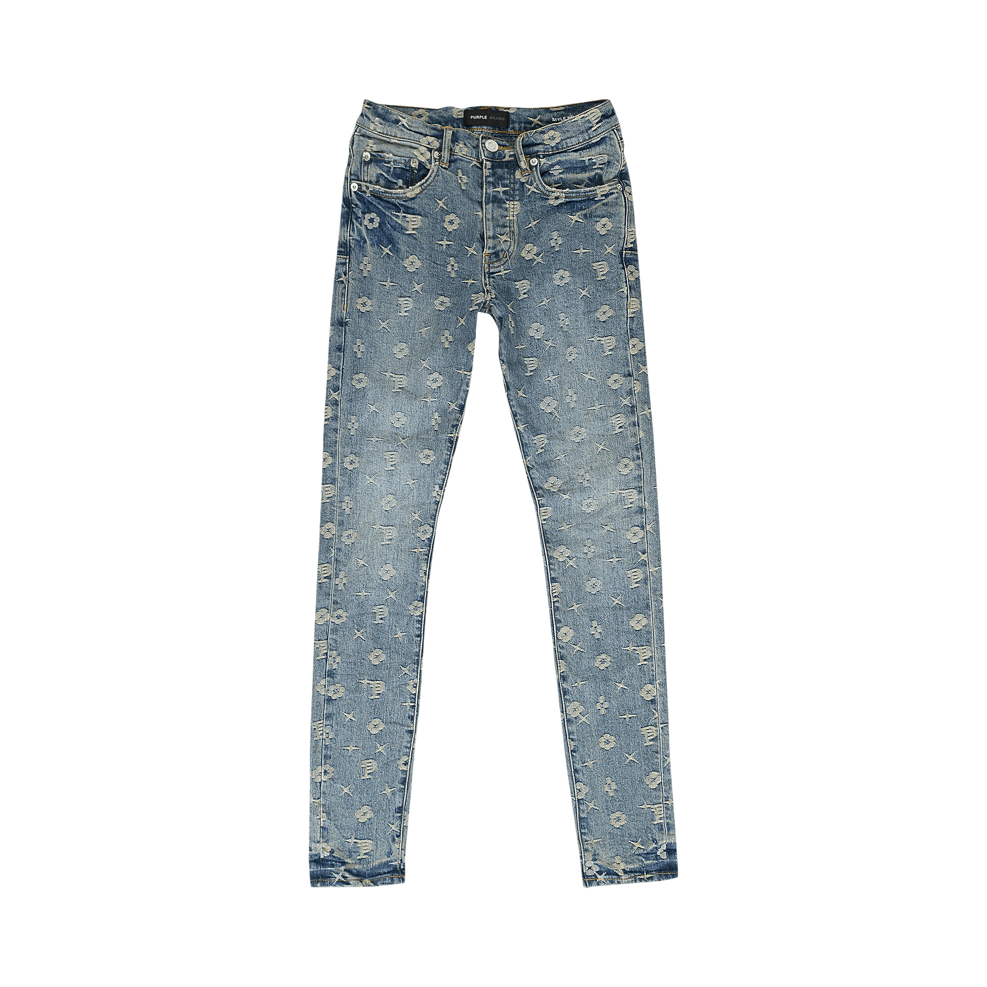 PURPLE BRAND Monogram Jacquard Skinny Jeans 'Mid Indigo'